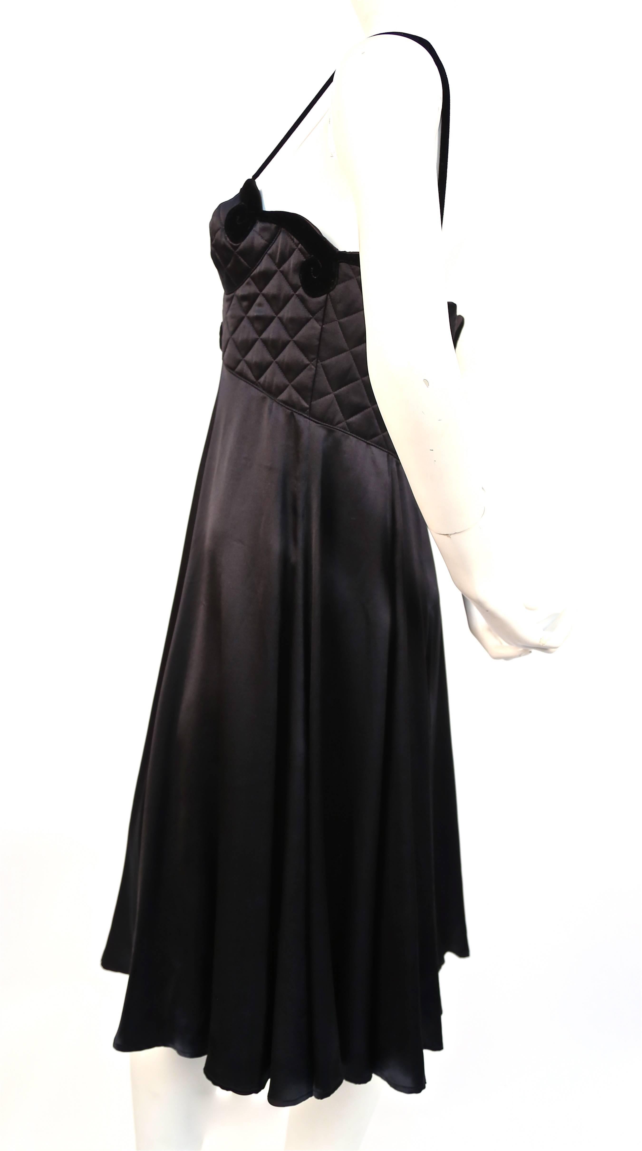 Black 1992 THIERRY MUGLER jet black silk charmeuse gown with quilted velvet bustier