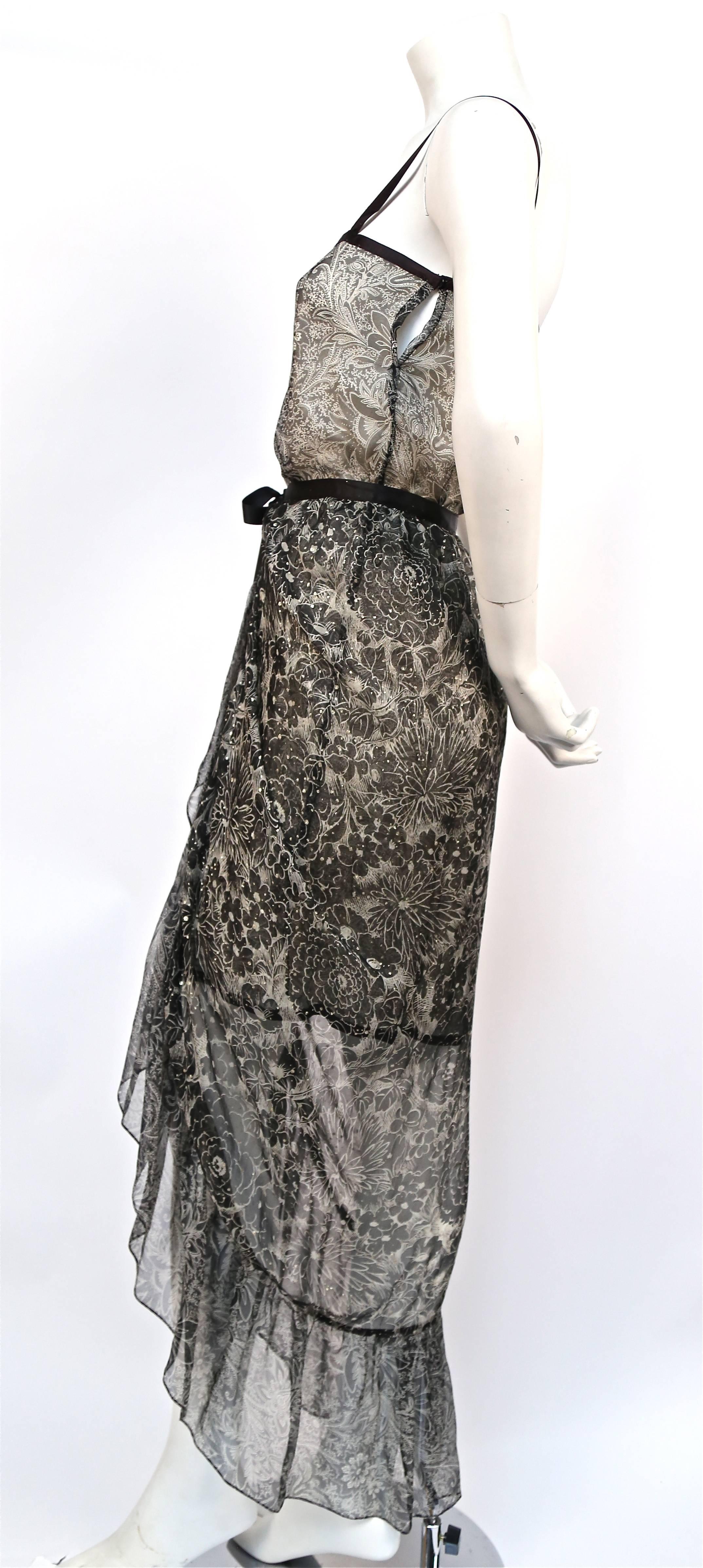 1978 YVES SAINT LAURENT silk chiffon dress & skirt with metallic floral motif In Excellent Condition In San Fransisco, CA