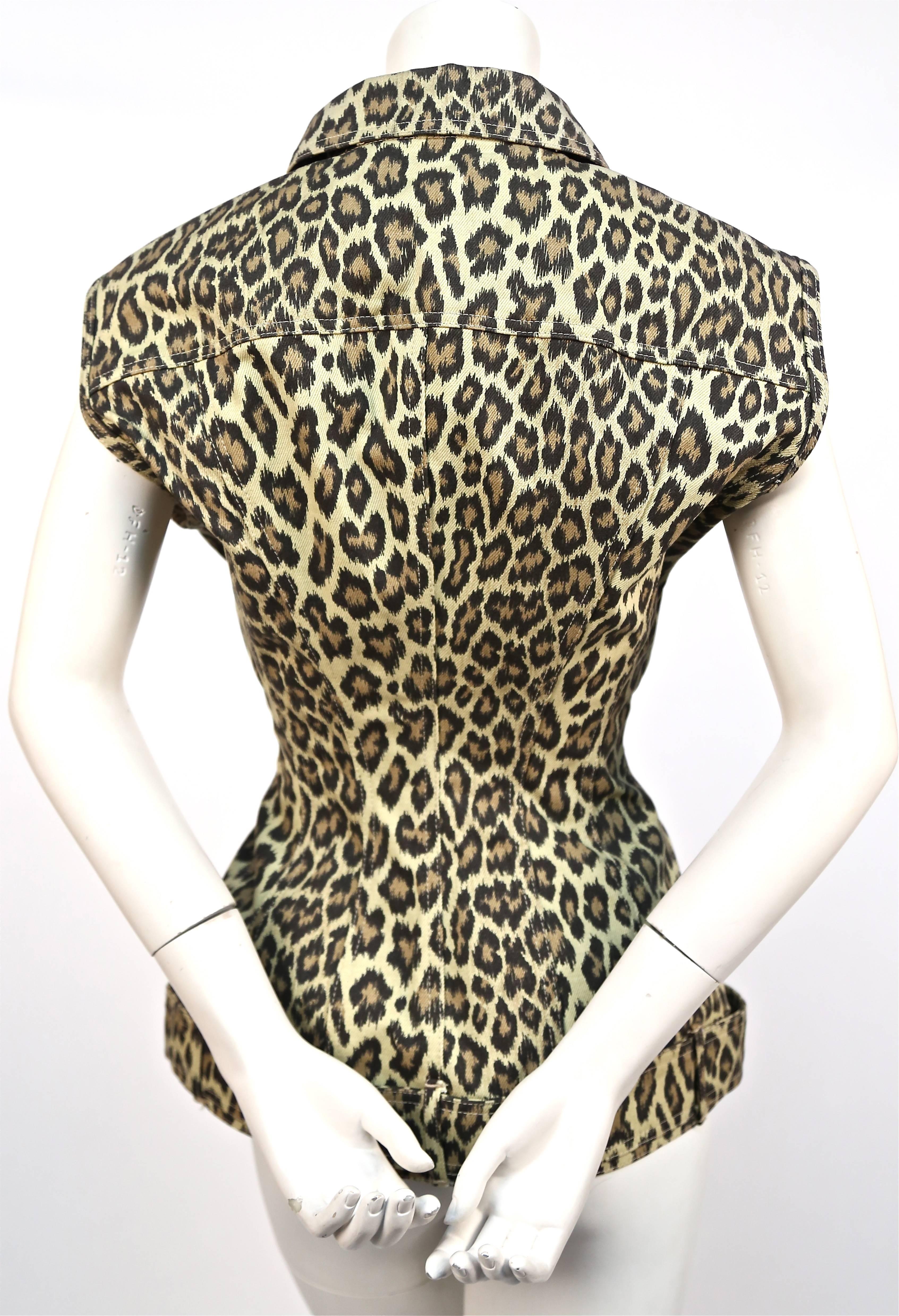 1988 JEAN PAUL GAULTIER denim leopard printed corset jacket In New Condition In San Fransisco, CA