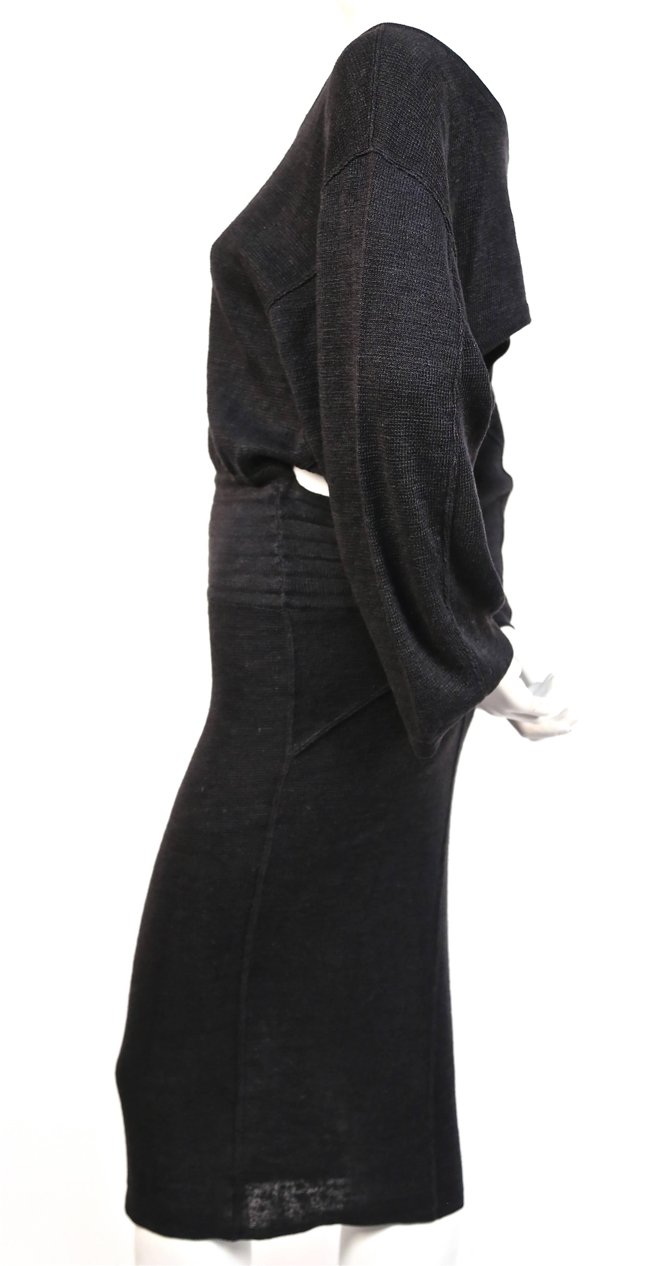 Black   Azzedine Alaia black linen knit dress with cut out back, 1980s