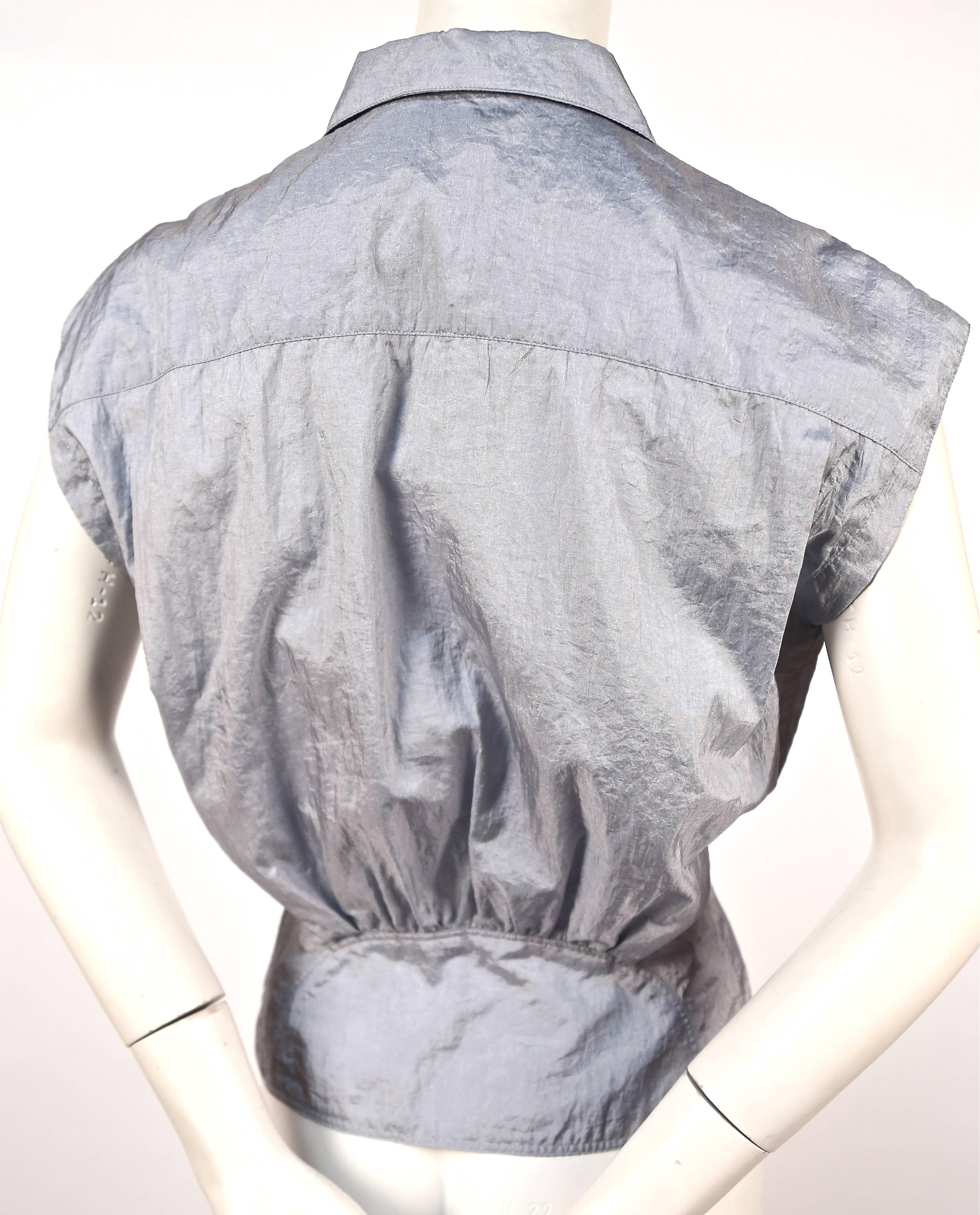Gray 1980's AZZEDINE ALAIA blue nylon corset top 