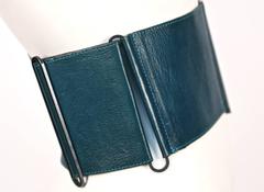 1990's LANVIN wide modernist belt in teal leather
