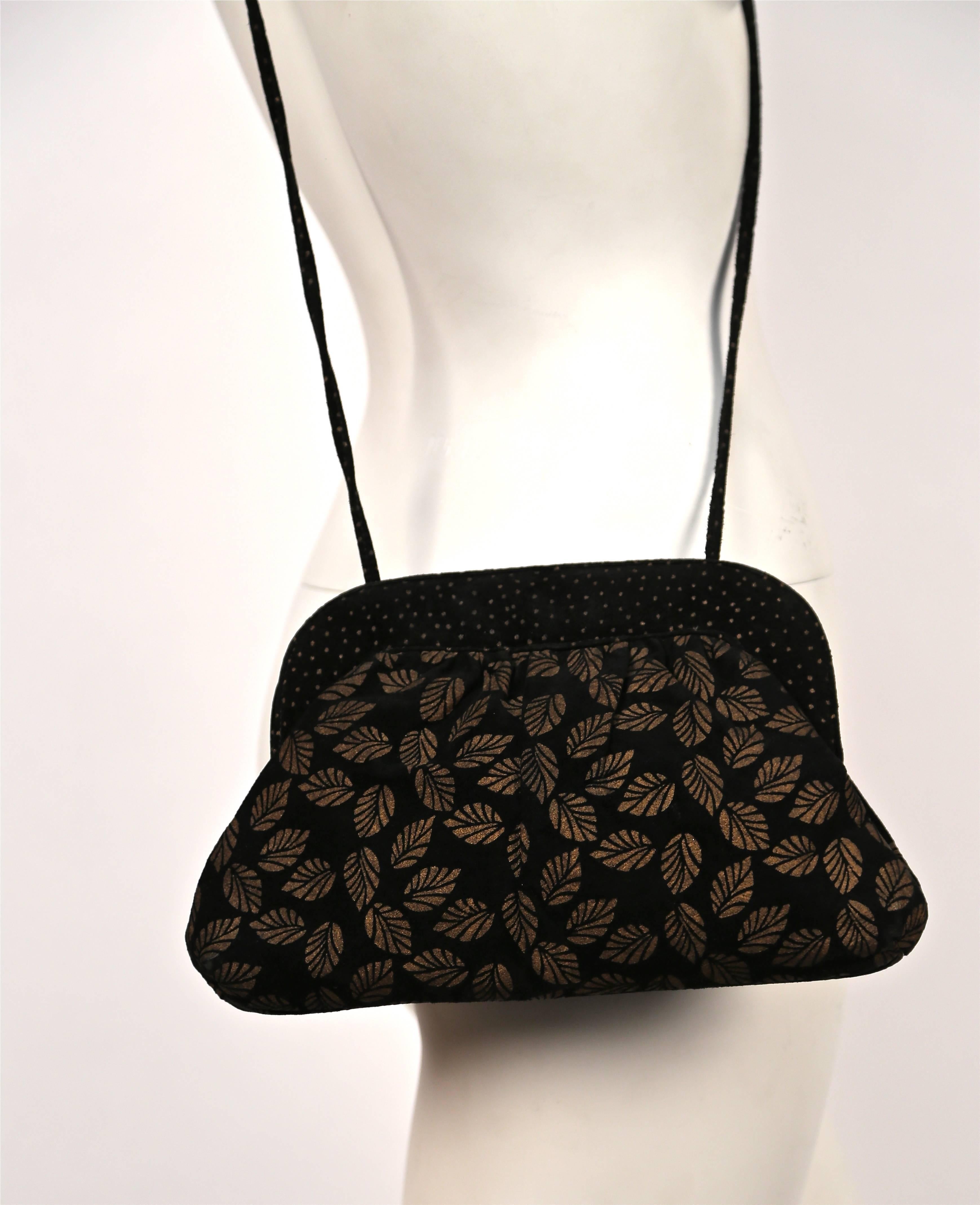 1970's HALSTON black and gold suede convertible clutch In Good Condition In San Fransisco, CA