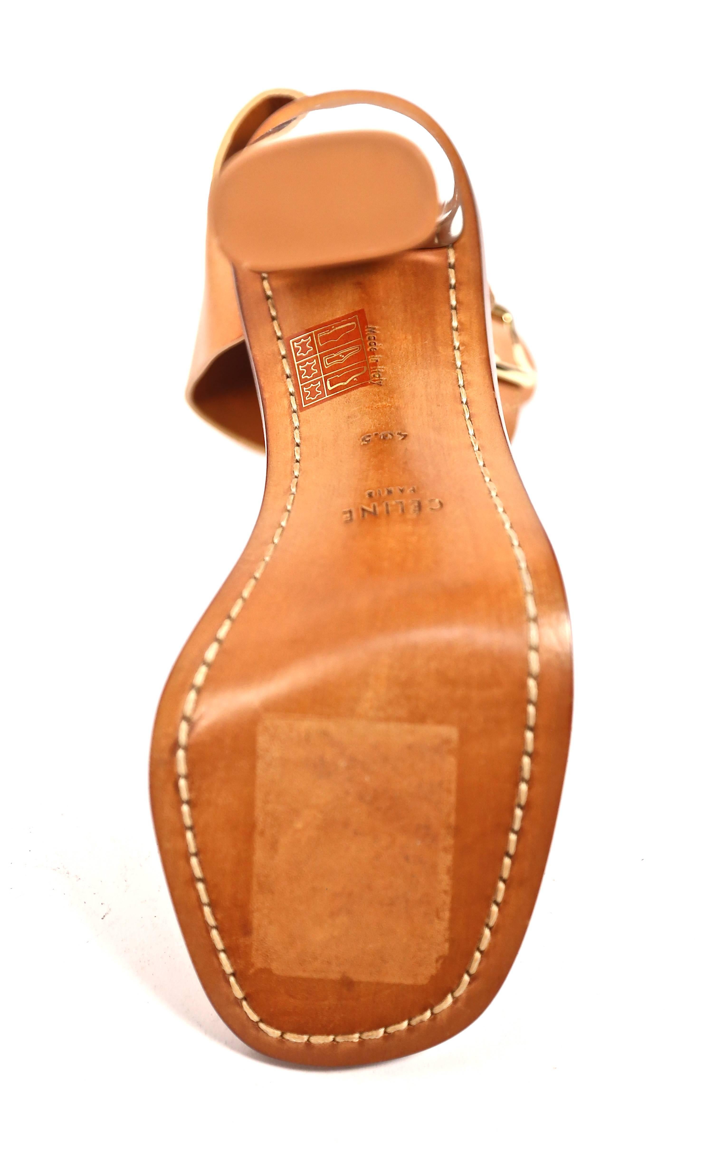 Women's or Men's unworn CELINE tan leather bam bam sandals with metal heels 40.5 