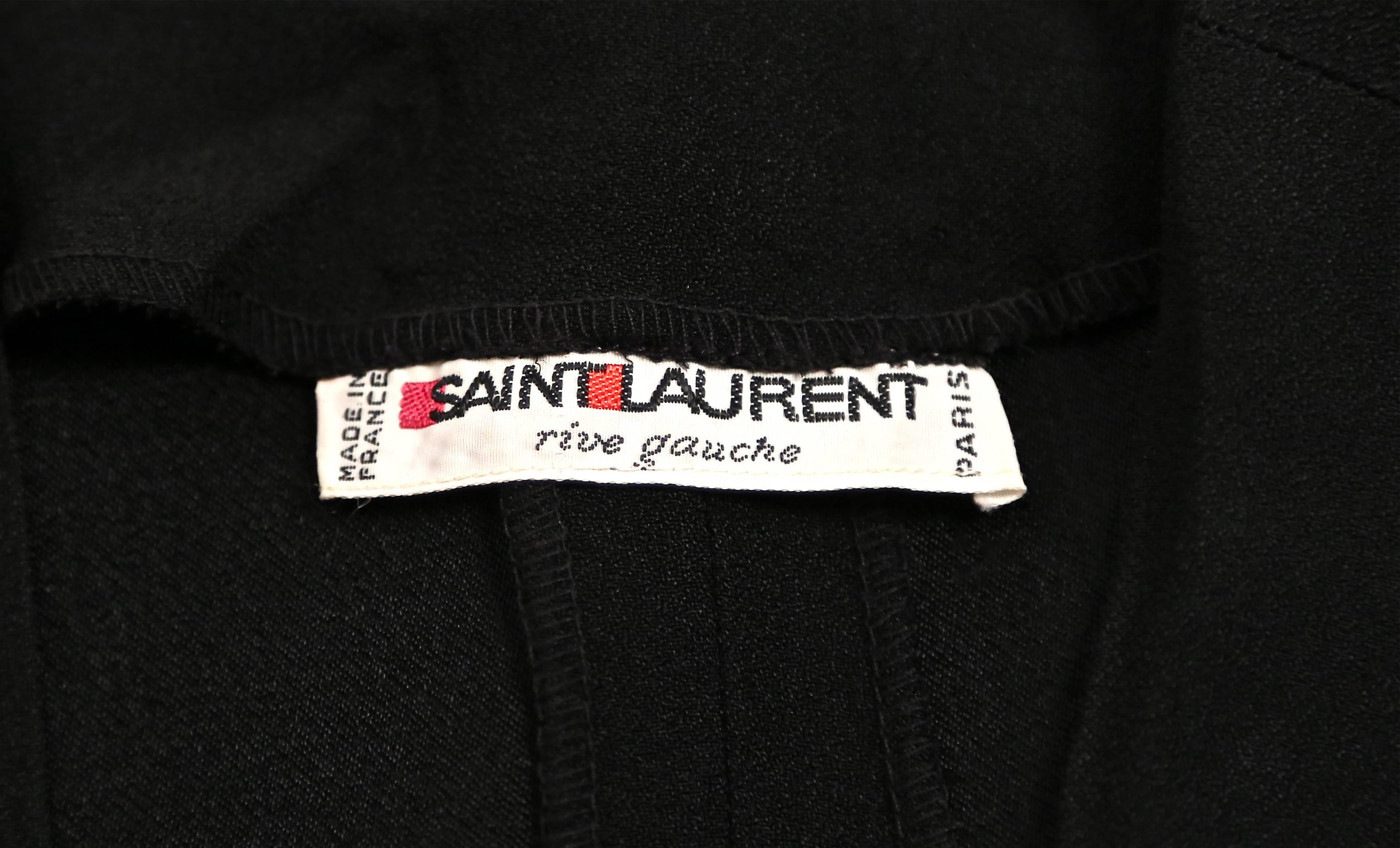 1970's SAINT LAURENT black dress with plunging neckline and draped  1