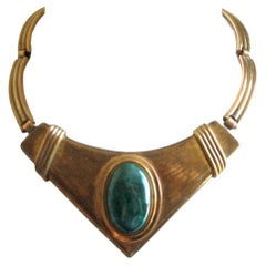 1970's MORITA GIL brass modernist necklace with large oval cabochon