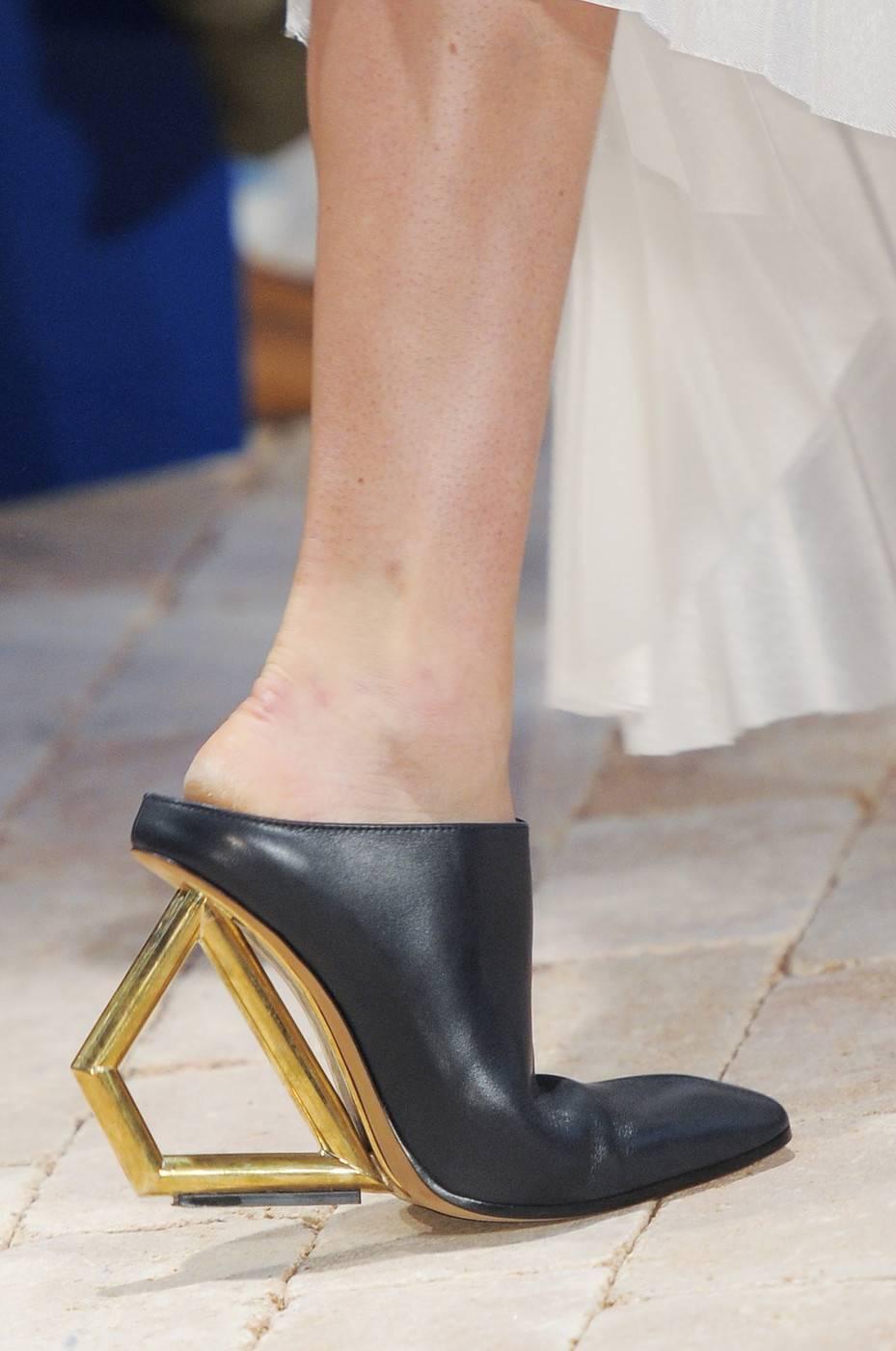 Women's or Men's CELINE black leather mules with gold trapezoid heels - runway 2014
