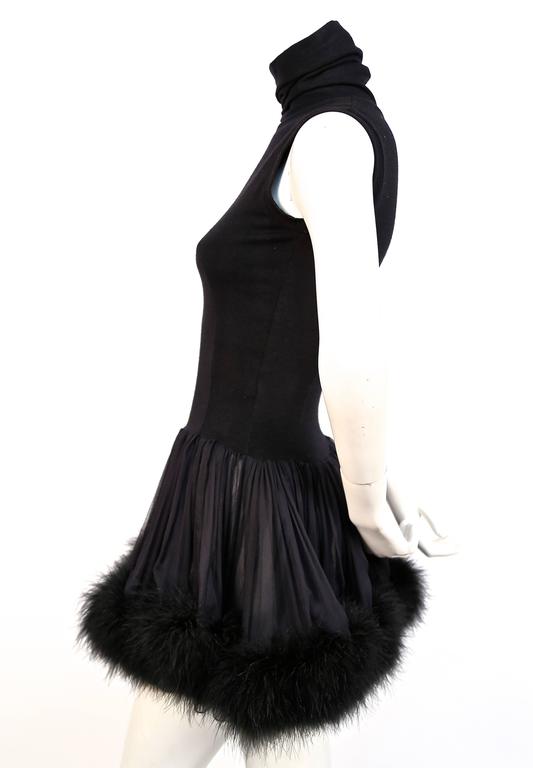 1980's DOLCE and GABBANA wool mini dress with silk and marabou feather ...