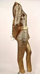 Rare 1996 CHANEL gold metallic Lesage quilted suit with Gripoix belt