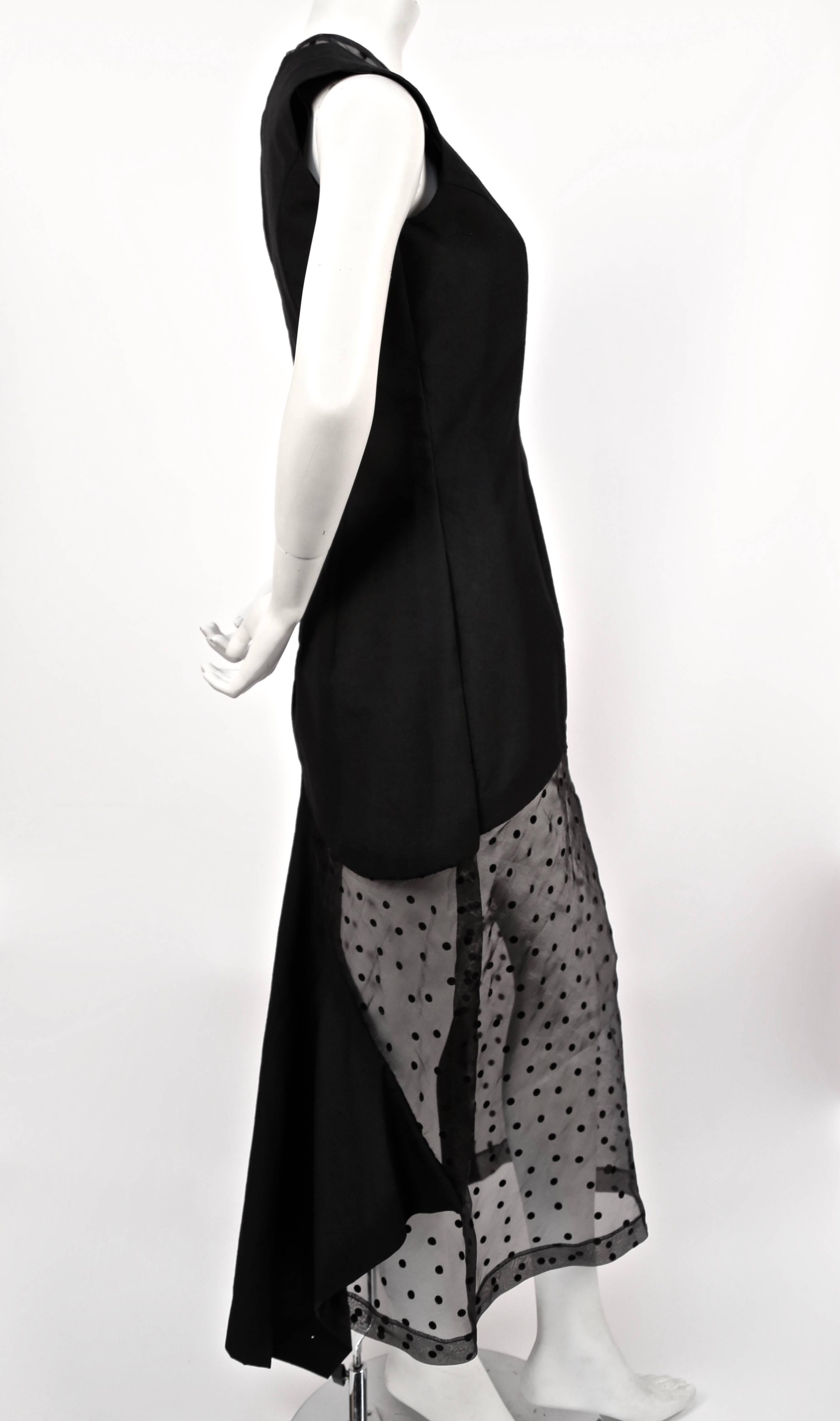 Black 1997 COMME DES GARCONS black runway dress with sheet dotted tulle 