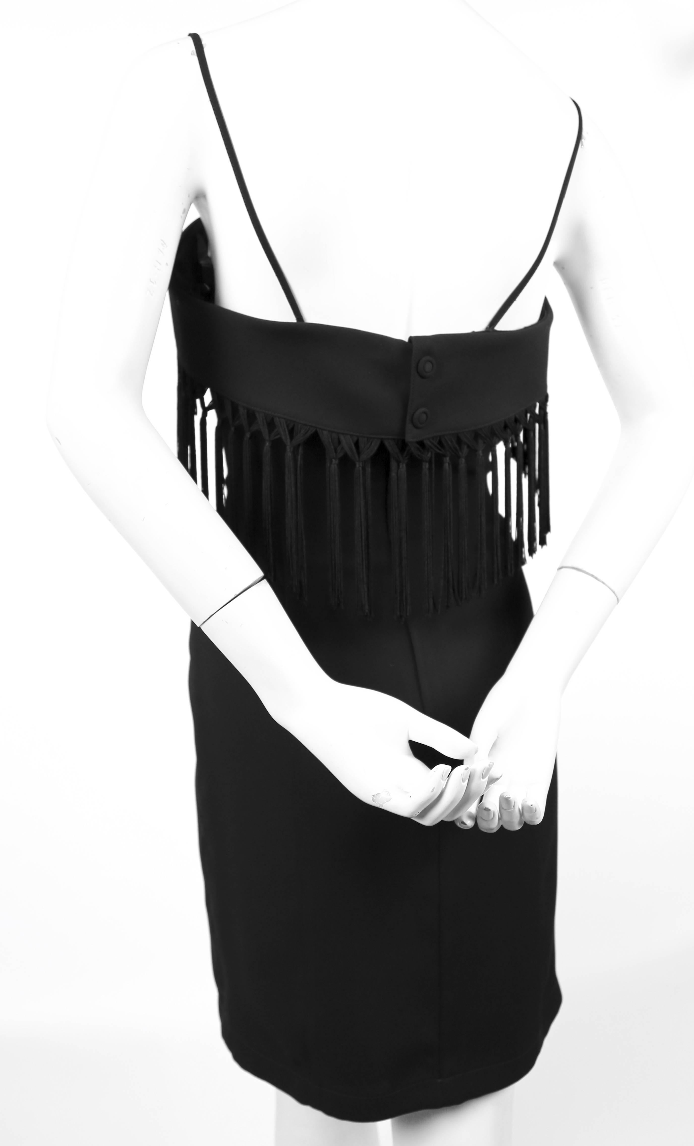 Black Thierry Mugler black dress with fringed trim, 1990s 