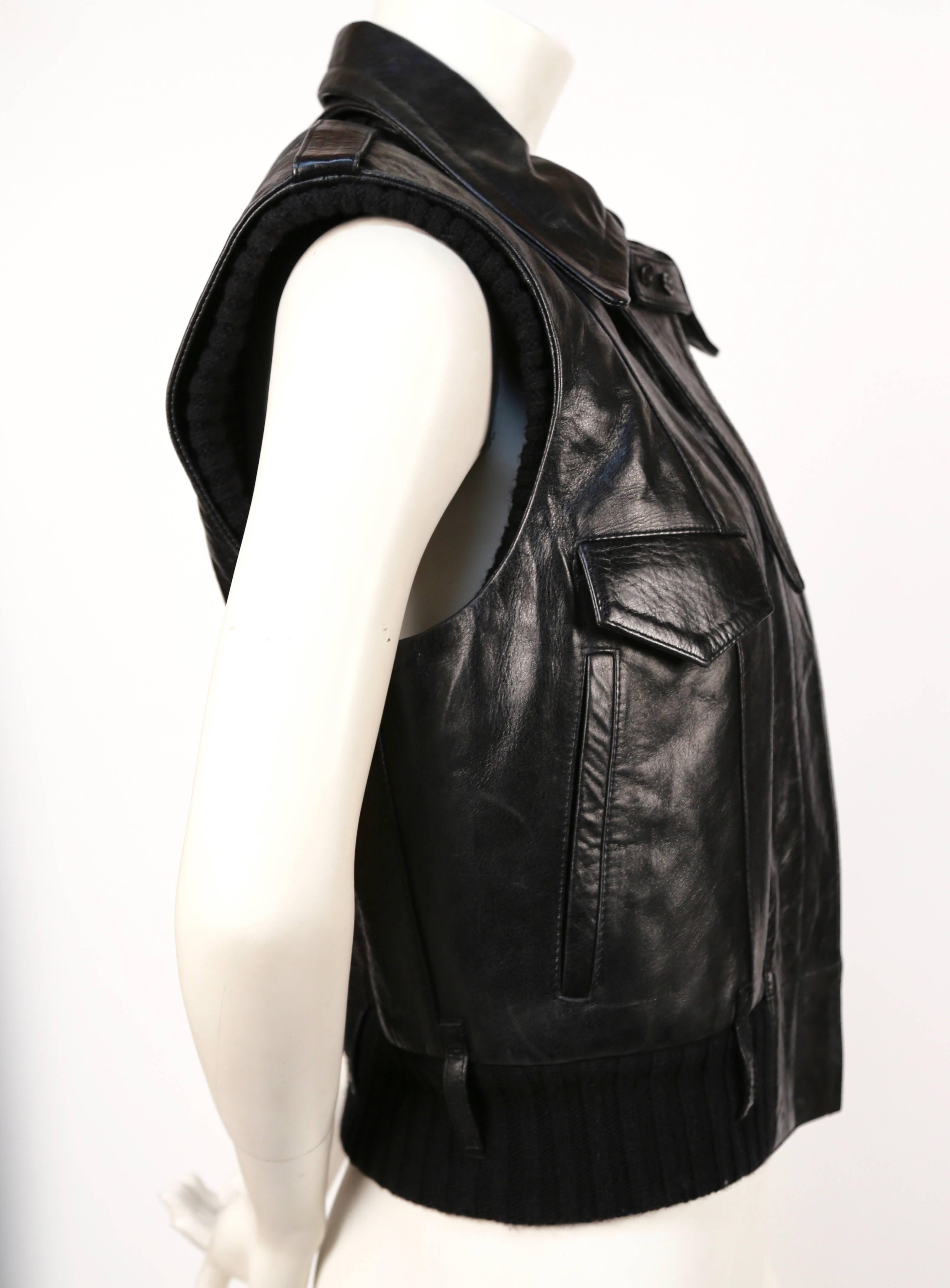 Black 2002 BALENCIAGA by Nicolas Ghesquiere black leather runway vest with wool trim