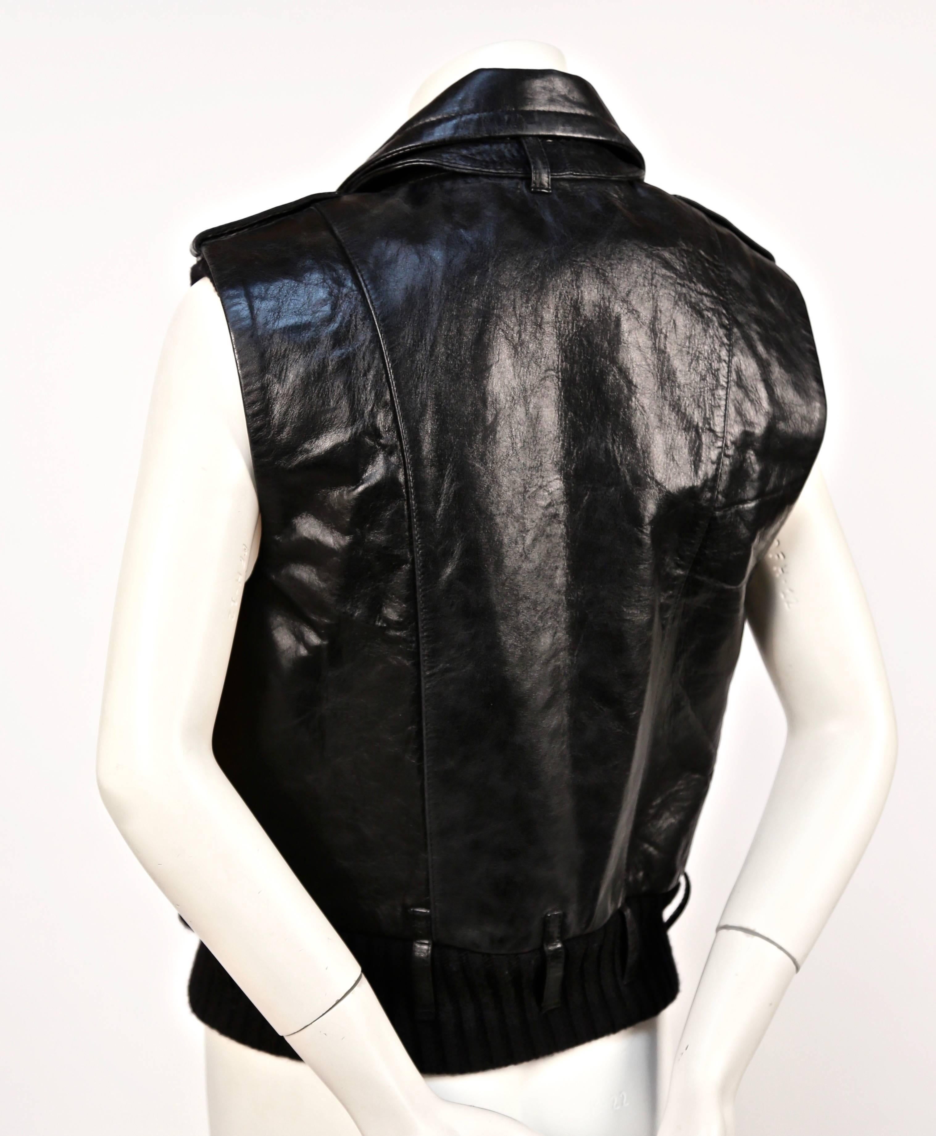 2002 BALENCIAGA by Nicolas Ghesquiere black leather runway vest with wool trim In Good Condition In San Fransisco, CA