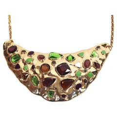 1980's YVES SAINT LAURENT faceted crystal and enamel bib necklace