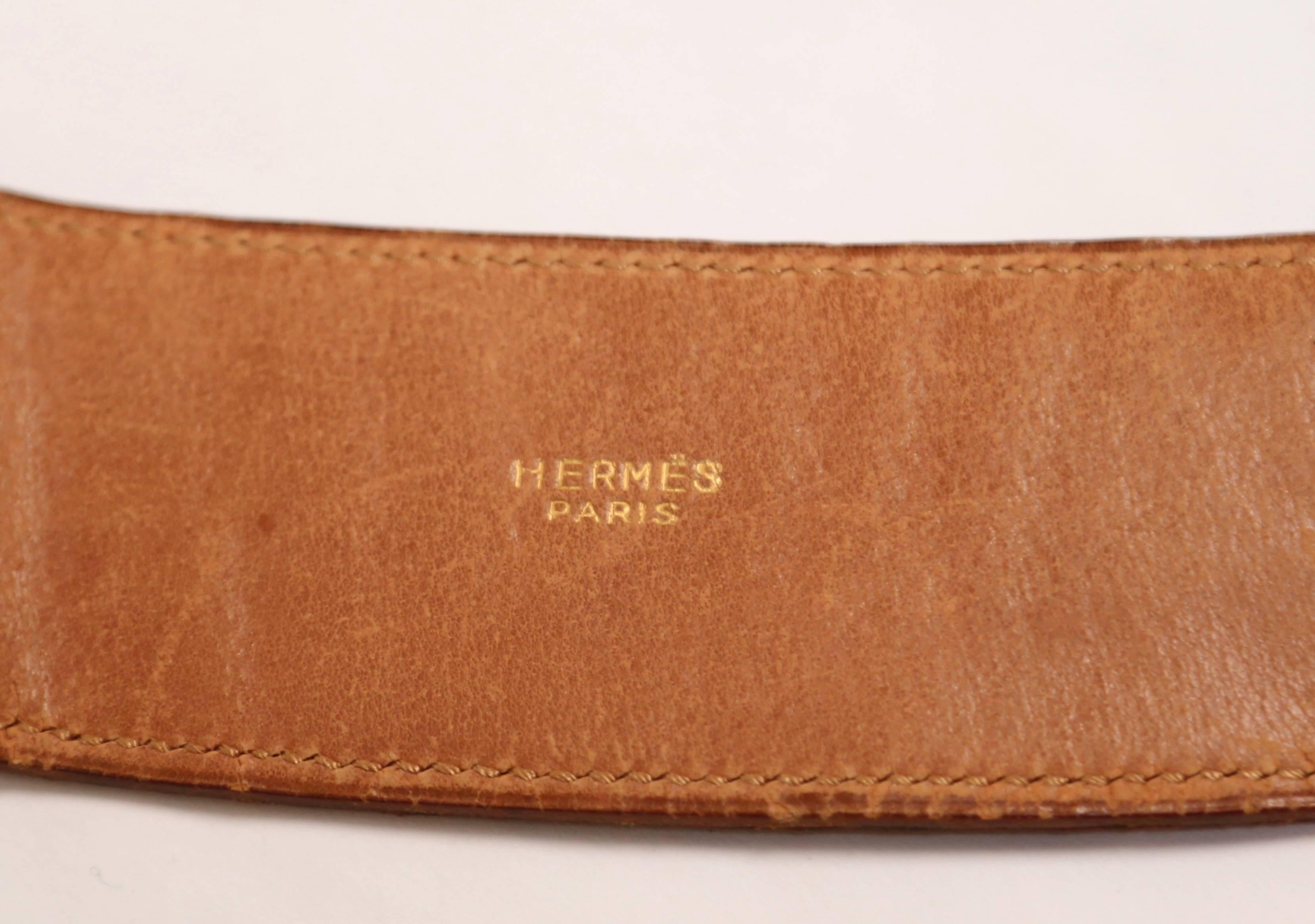 Women's or Men's 1960's HERMES brown alligator leather belt with gilt hardware