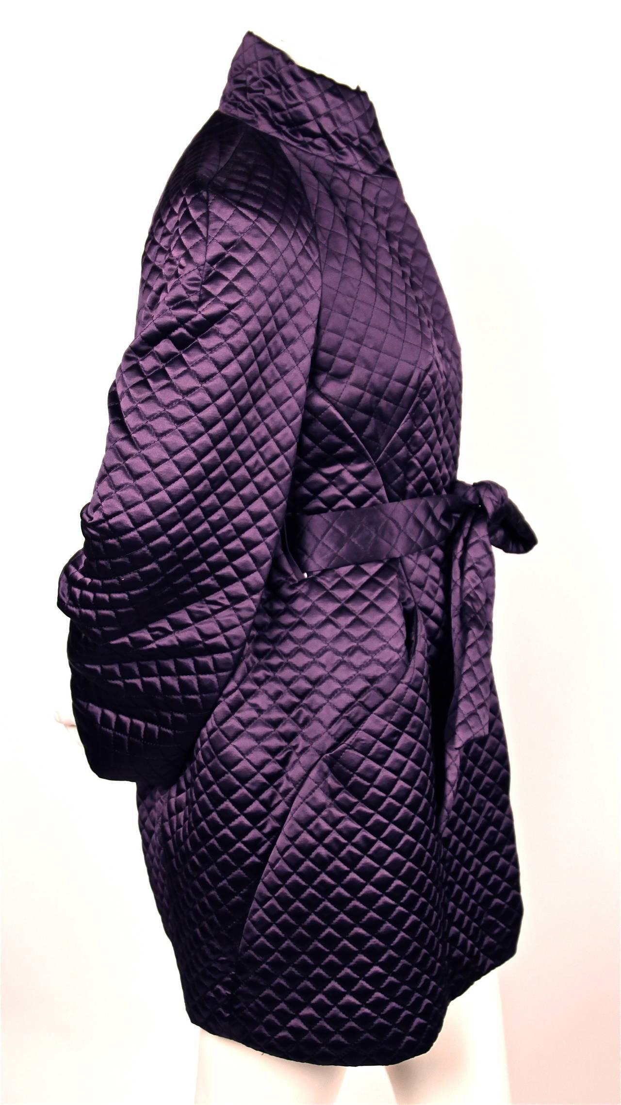 Black Alexander McQueen purple satin quilted runway coat, 2007 