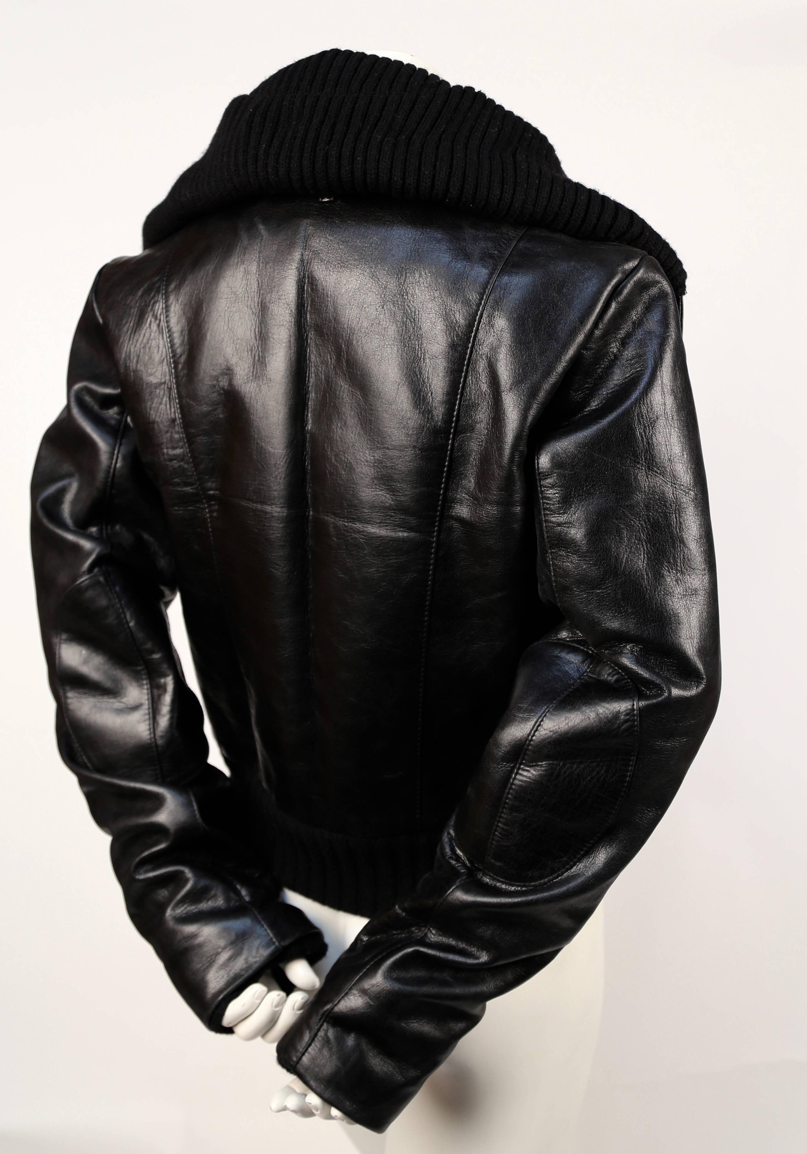 Black 2002 BALENCIAGA by Nicolas Ghesquiere black leather runway coat with wool trim