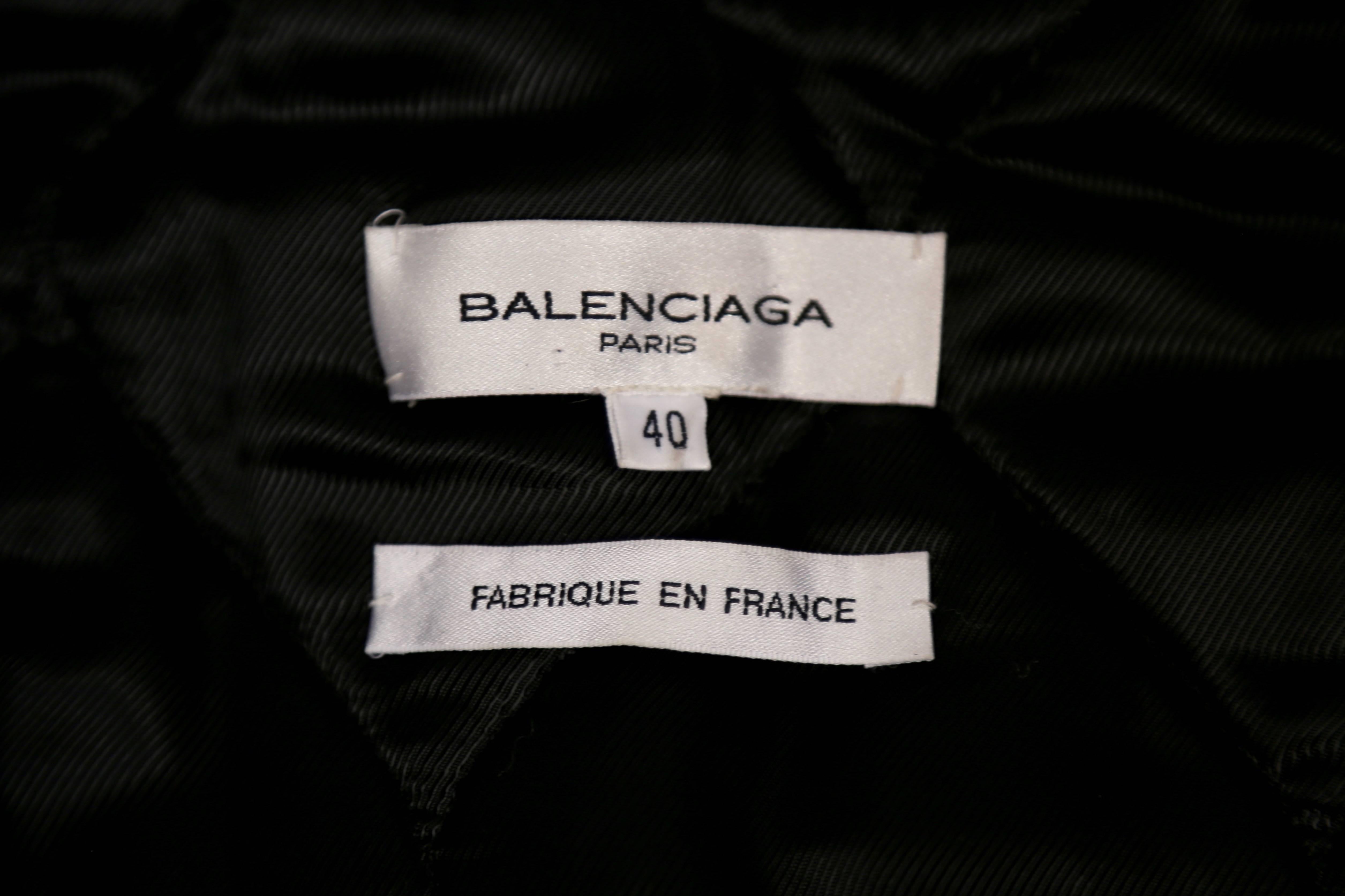 2002 BALENCIAGA by Nicolas Ghesquiere black leather runway coat with wool trim In Good Condition In San Fransisco, CA