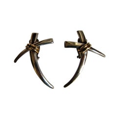 Mid Century LOS BALLESTEROS handmade silver & gold cross clip earrings