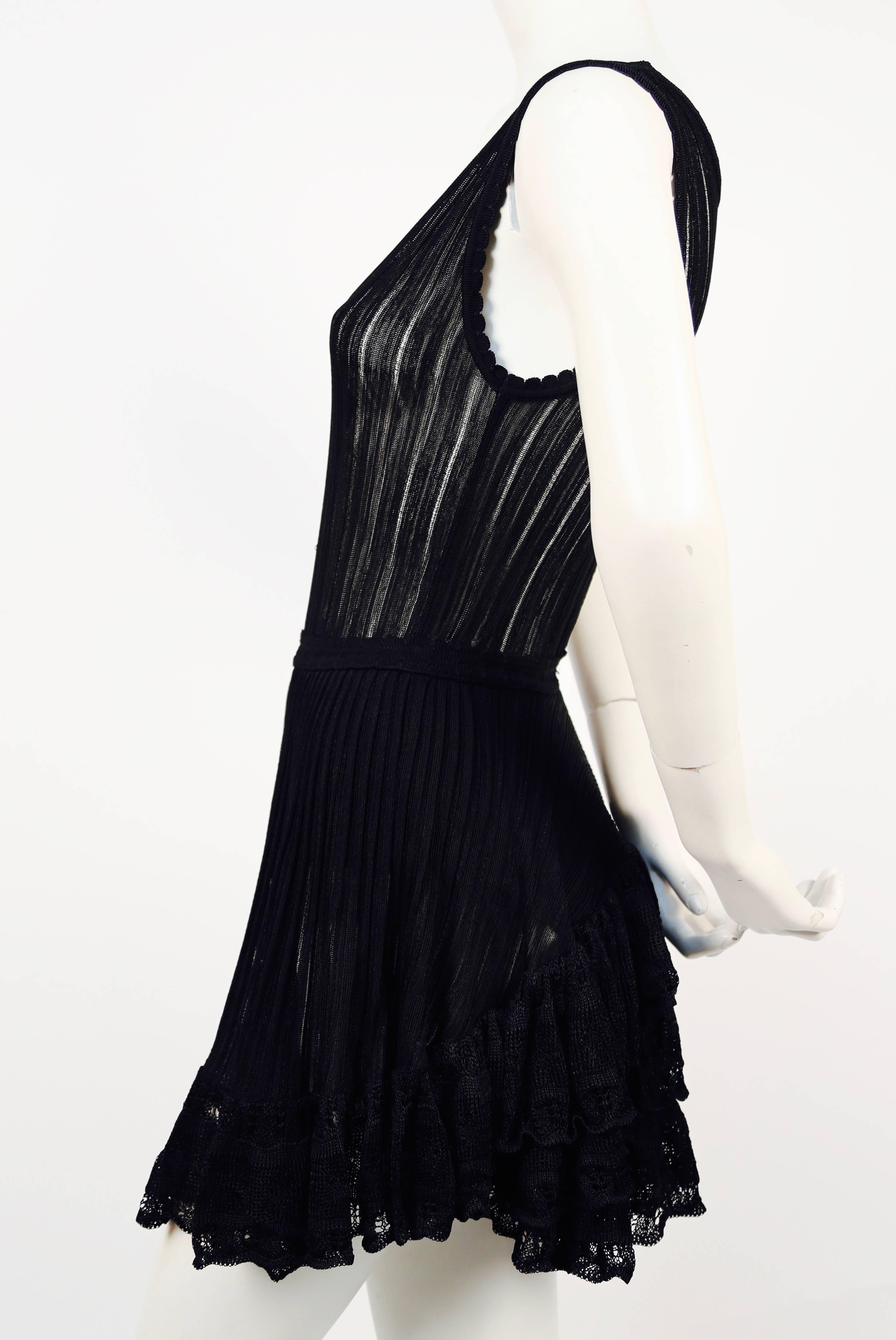 Black 1992 AZZEDINE ALAIA black lace mini dress with bustle