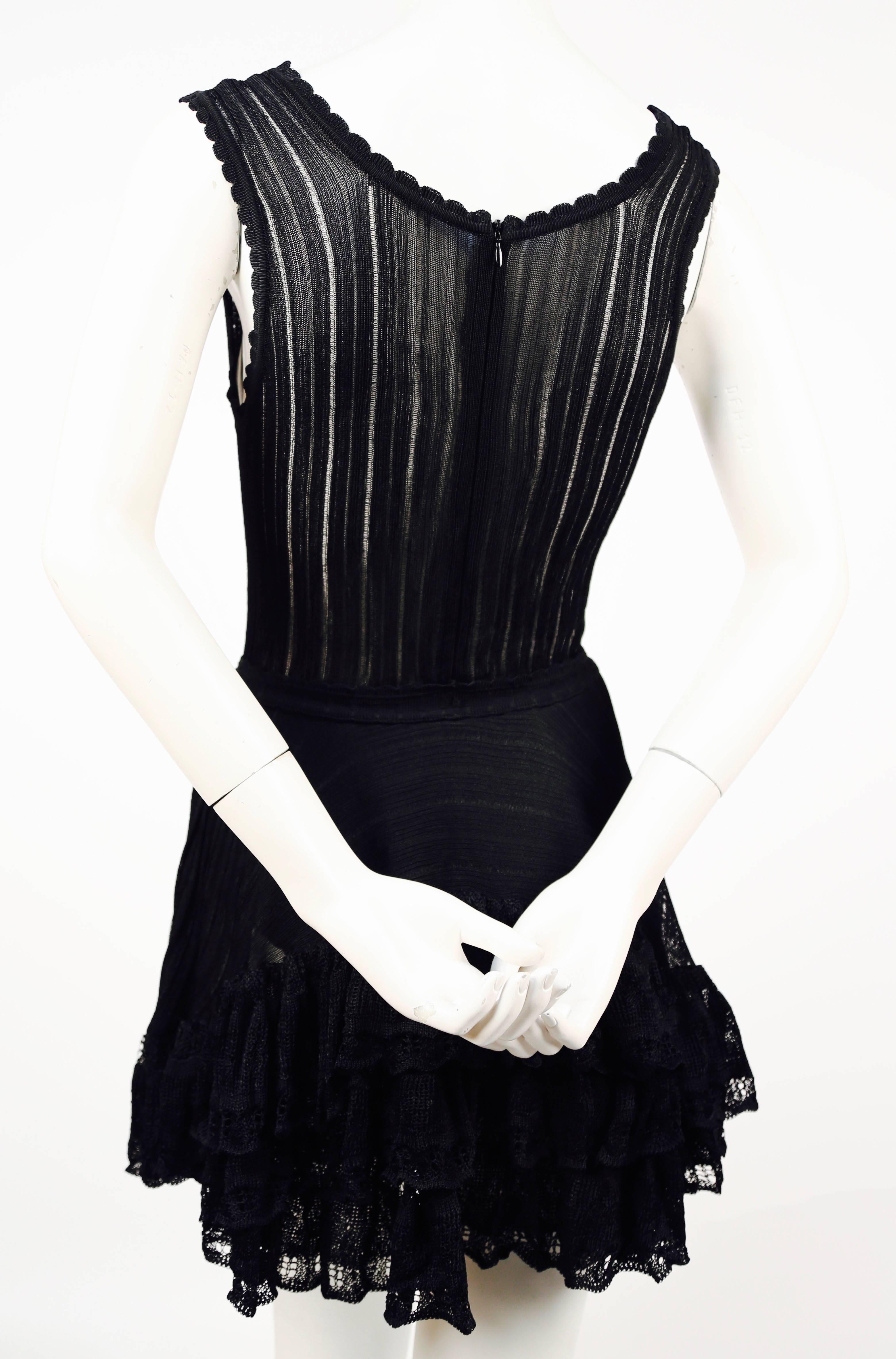 1992 AZZEDINE ALAIA black lace mini dress with bustle In Good Condition In San Fransisco, CA