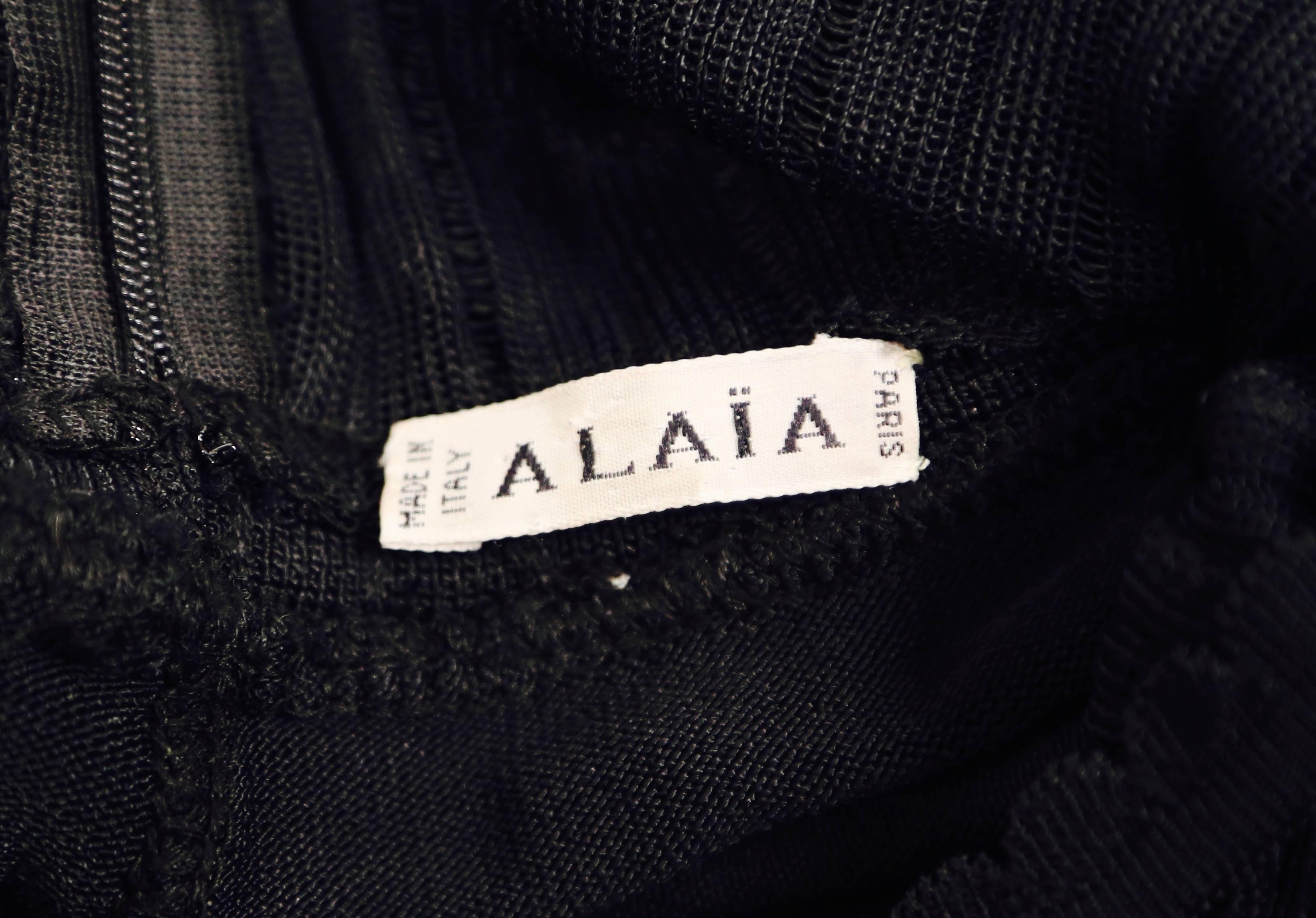 Women's or Men's 1992 AZZEDINE ALAIA black lace mini dress with bustle