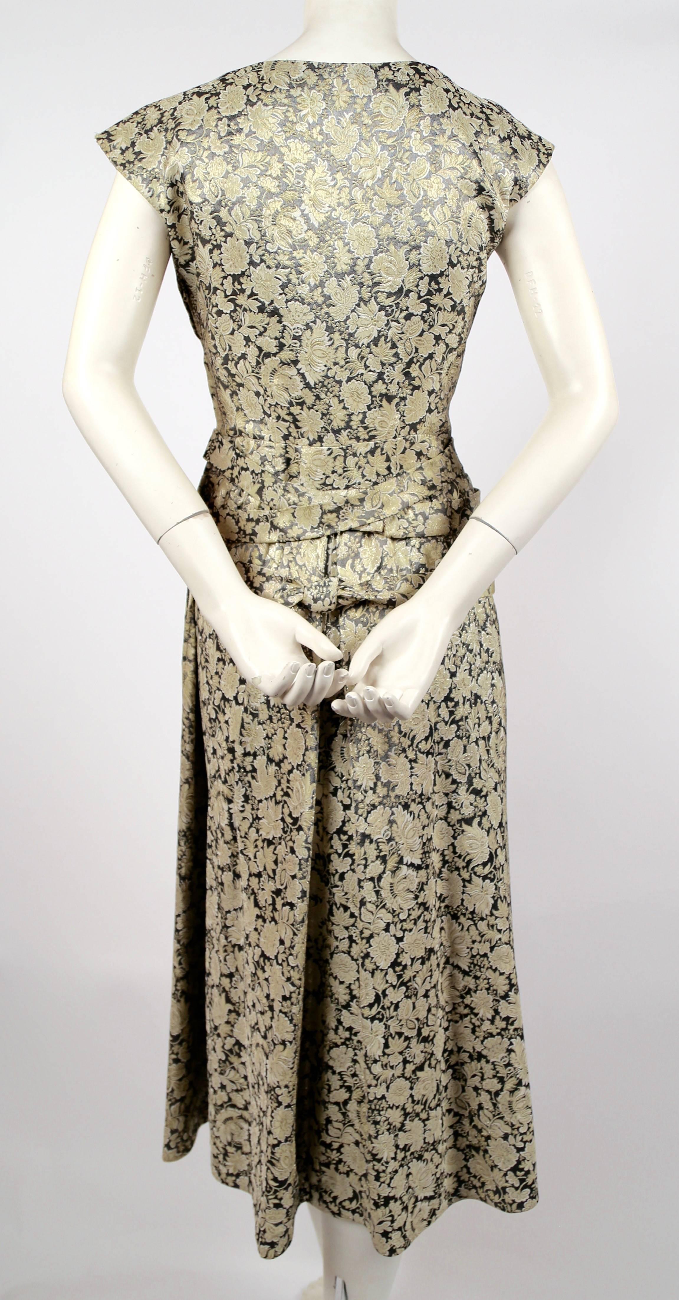 Gray 1950's JEANNE LANVIN CASTILLO metallic floral brocade haute couture dress