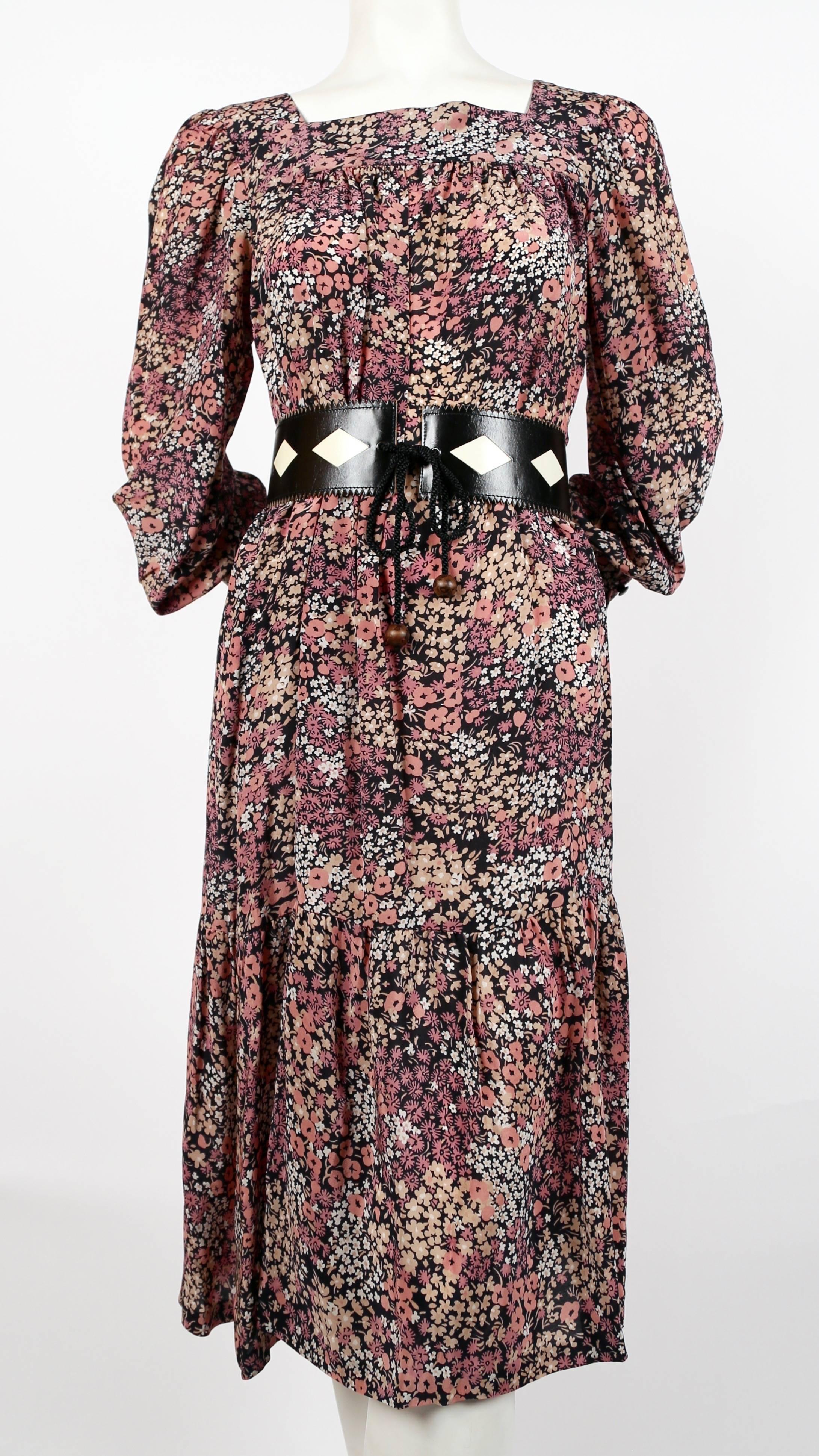 1970's SAINT LAURENT floral printed silk peasant dress 1