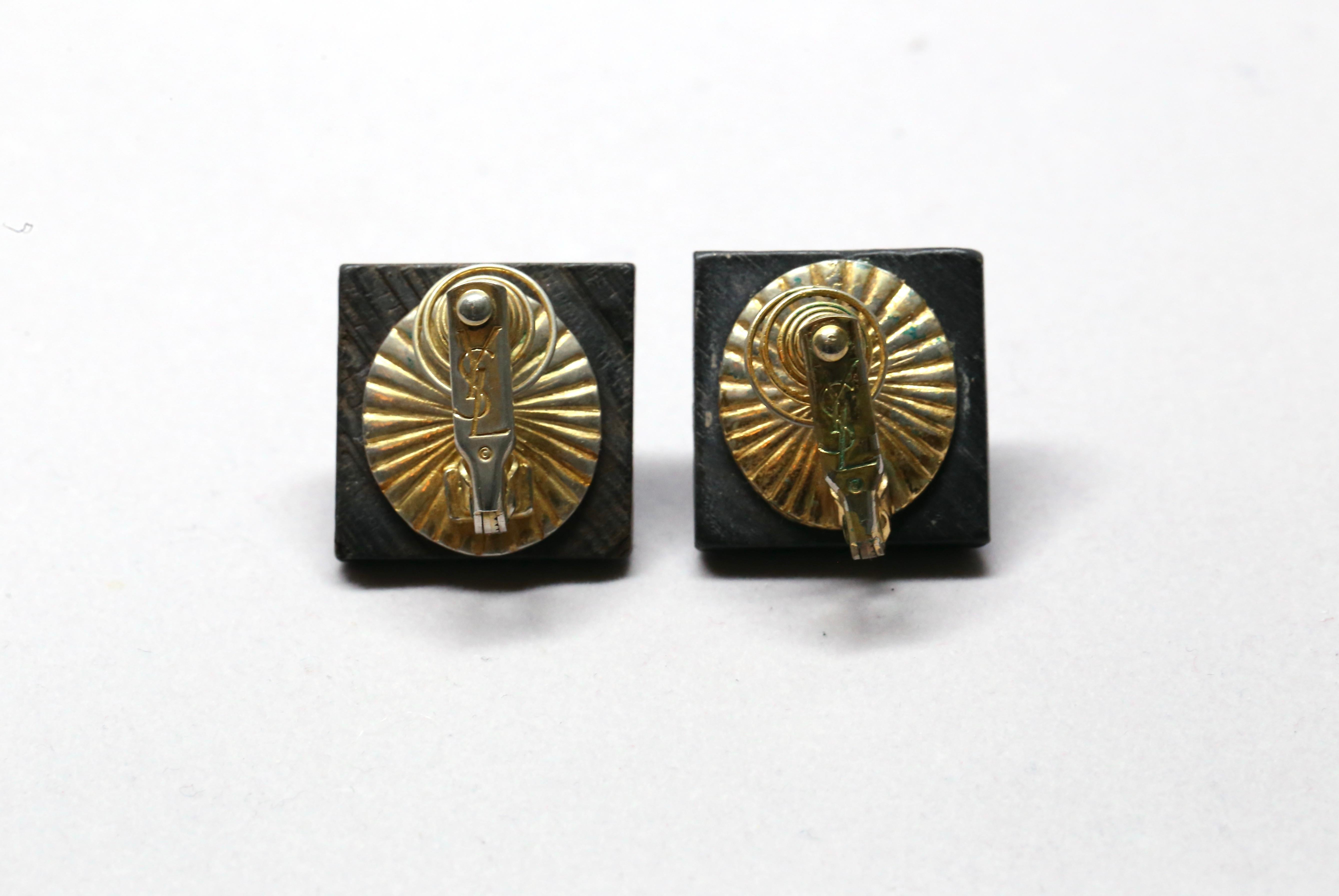 1970's YVES SAINT LAURENT wood and crystal earrings For Sale 2
