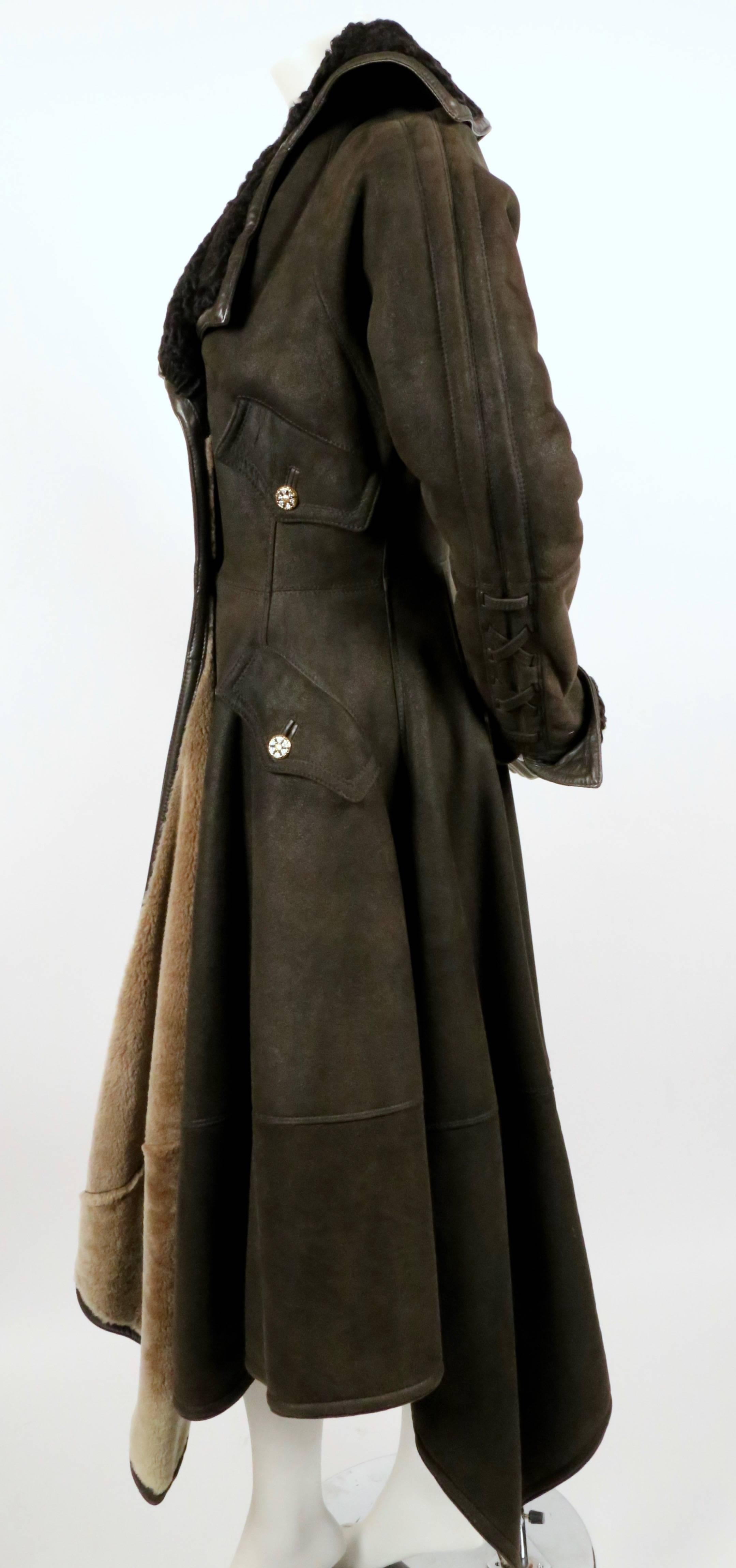 Black 1993 GIANNI VERSACE olive shearling runwy coat with Astrakhan trim