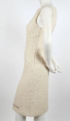 GENNY cream boucle sheath dress with chainmail detail