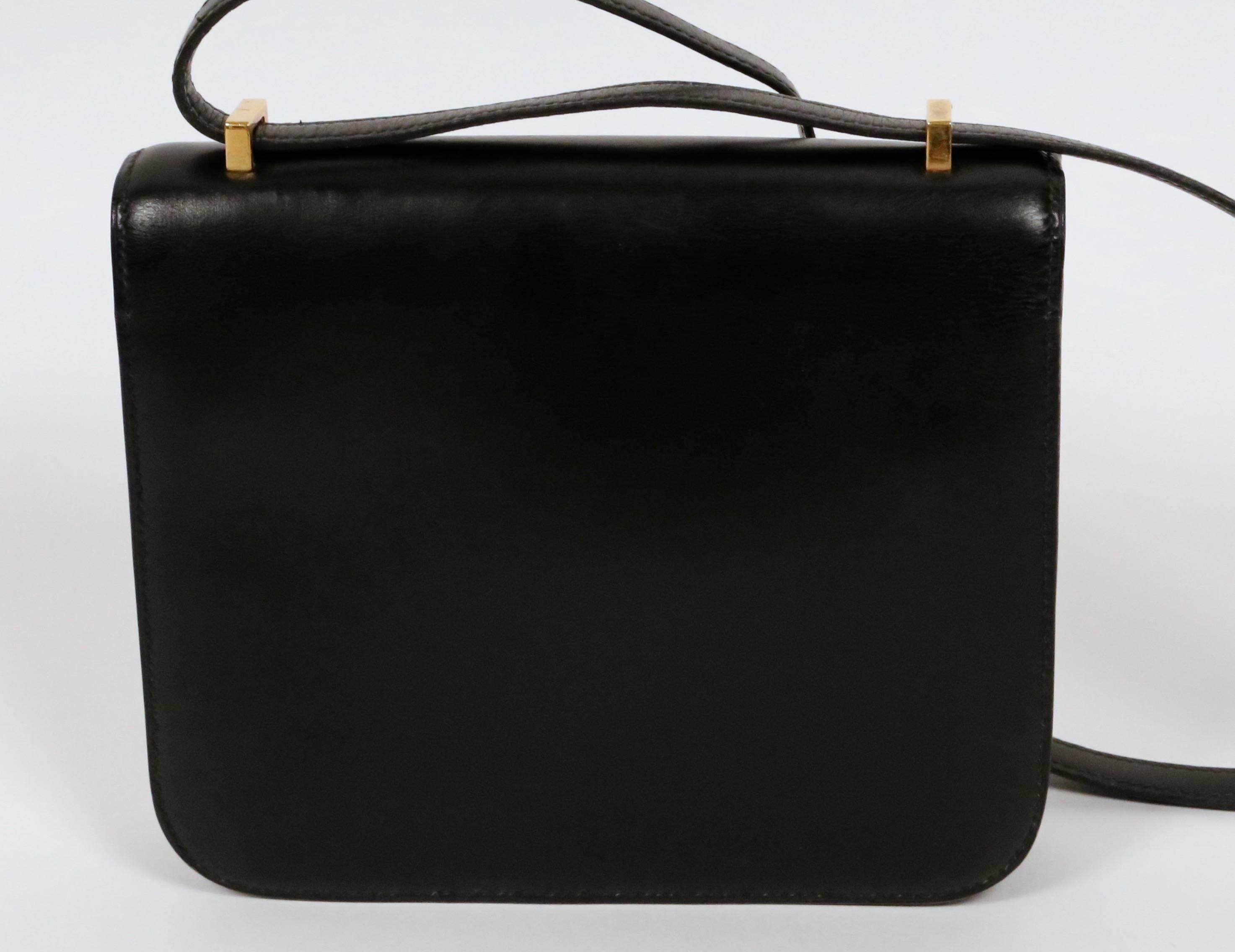 Black HERMES Constance 'mini' black leather with gold hardware 18cm