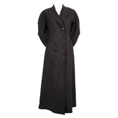 1986 AZZEDINE ALAIA Anthrazitfarbener Wollmantel gabardine RUNWAY mit bezogenem Rücken
