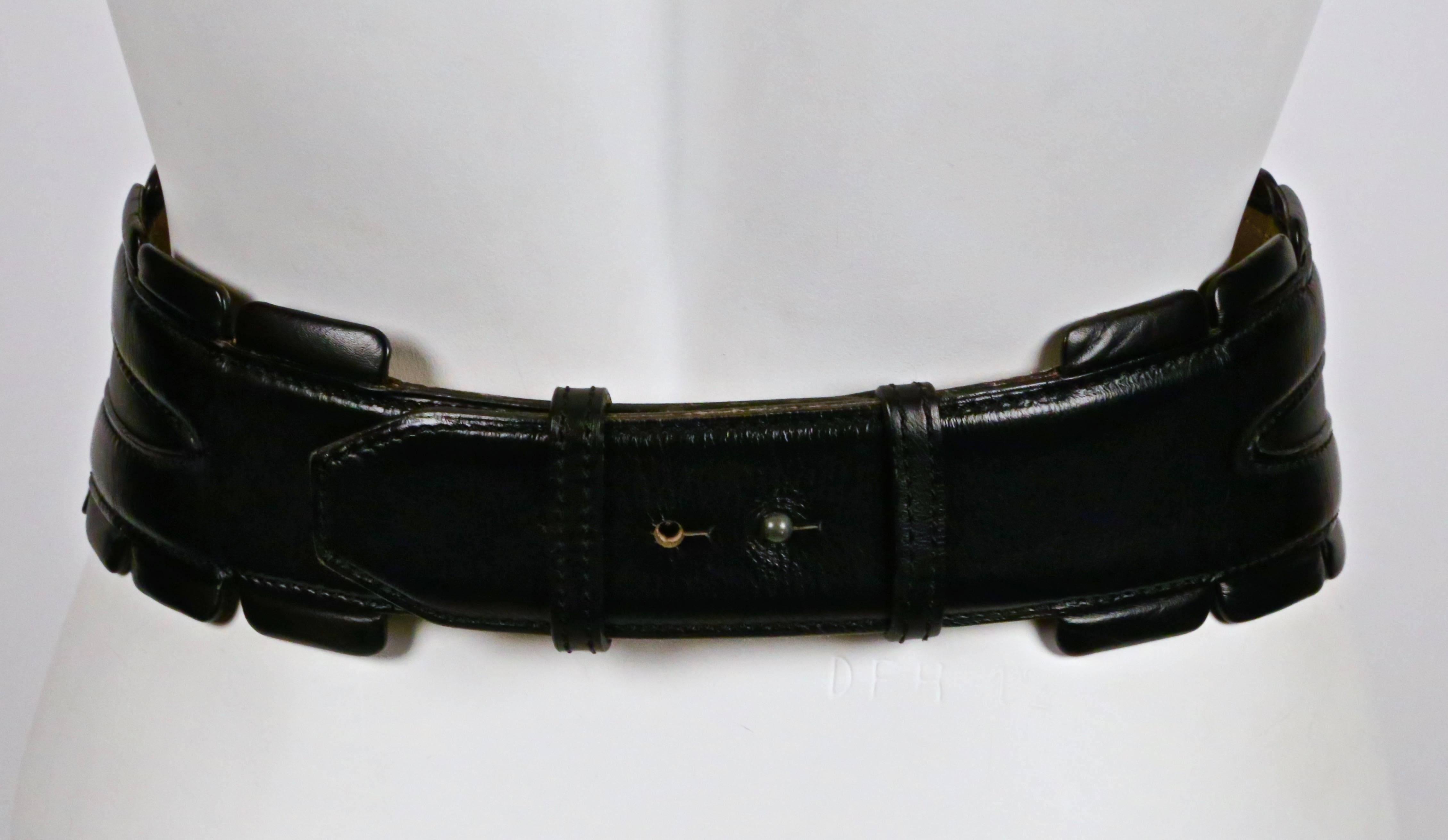  1988 Azzedine Alaia black leather runway belt with silver pyramid studs  In Excellent Condition In San Fransisco, CA
