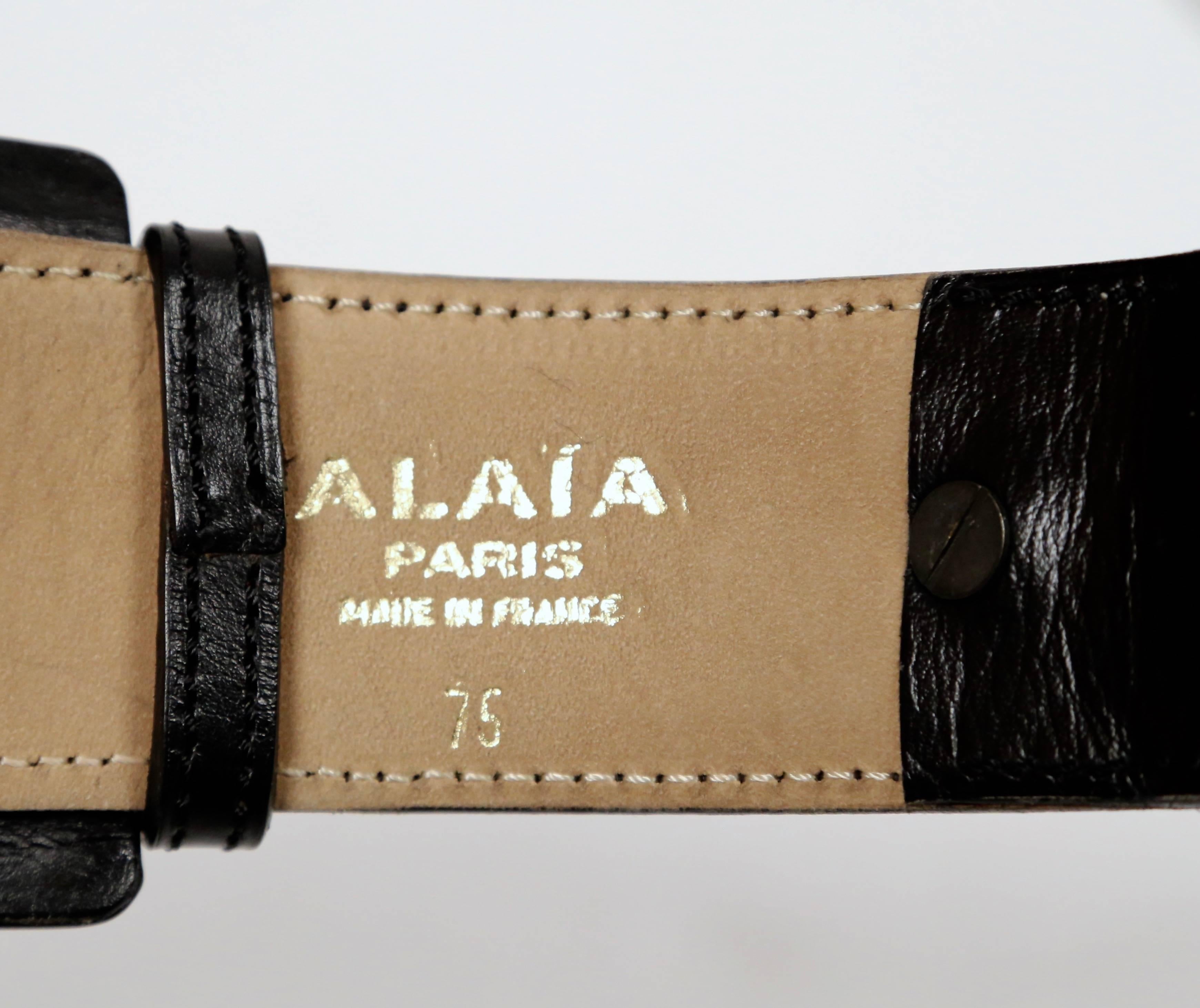 Women's or Men's  1988 Azzedine Alaia black leather runway belt with silver pyramid studs 