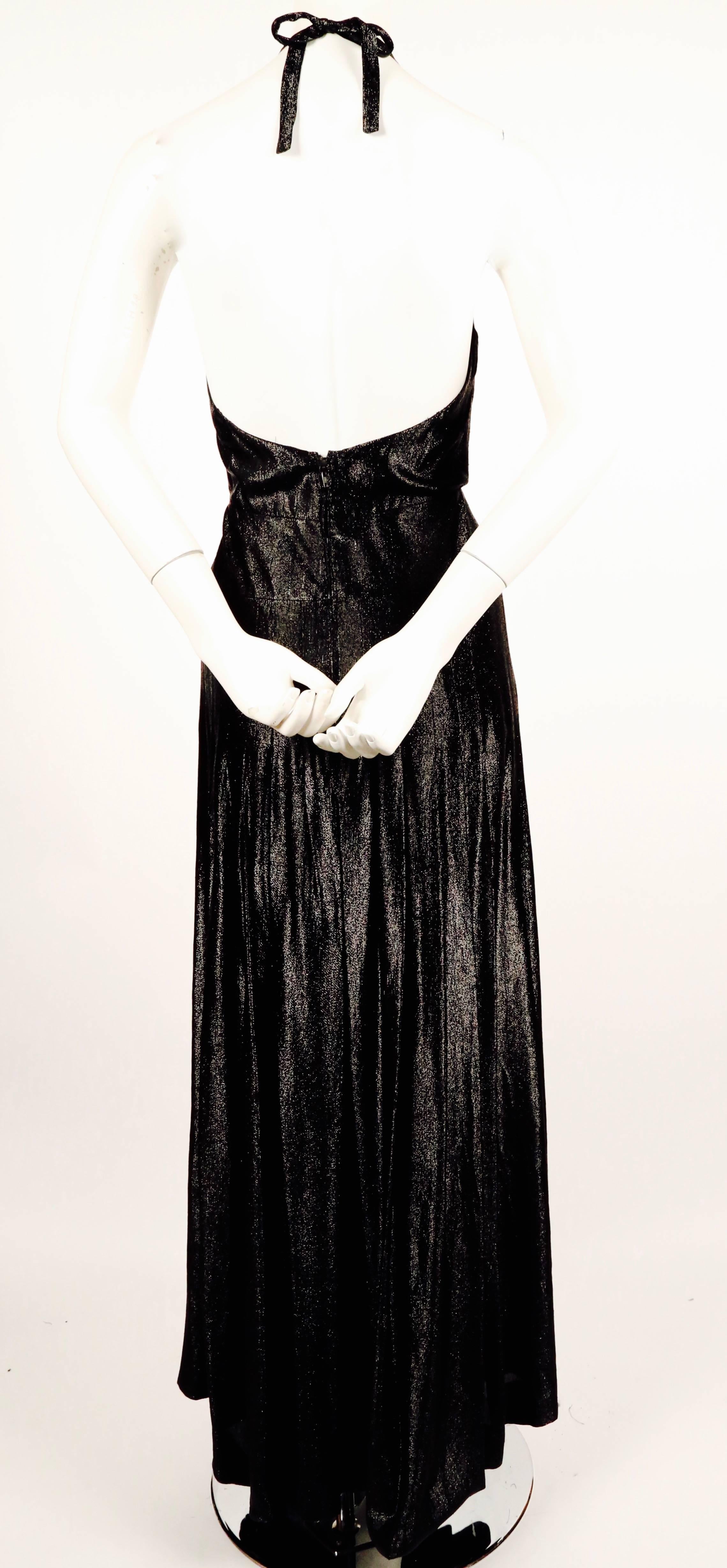 Chanel metallic black silk maxi gown with bow and keyhole, 1983  In Good Condition In San Fransisco, CA