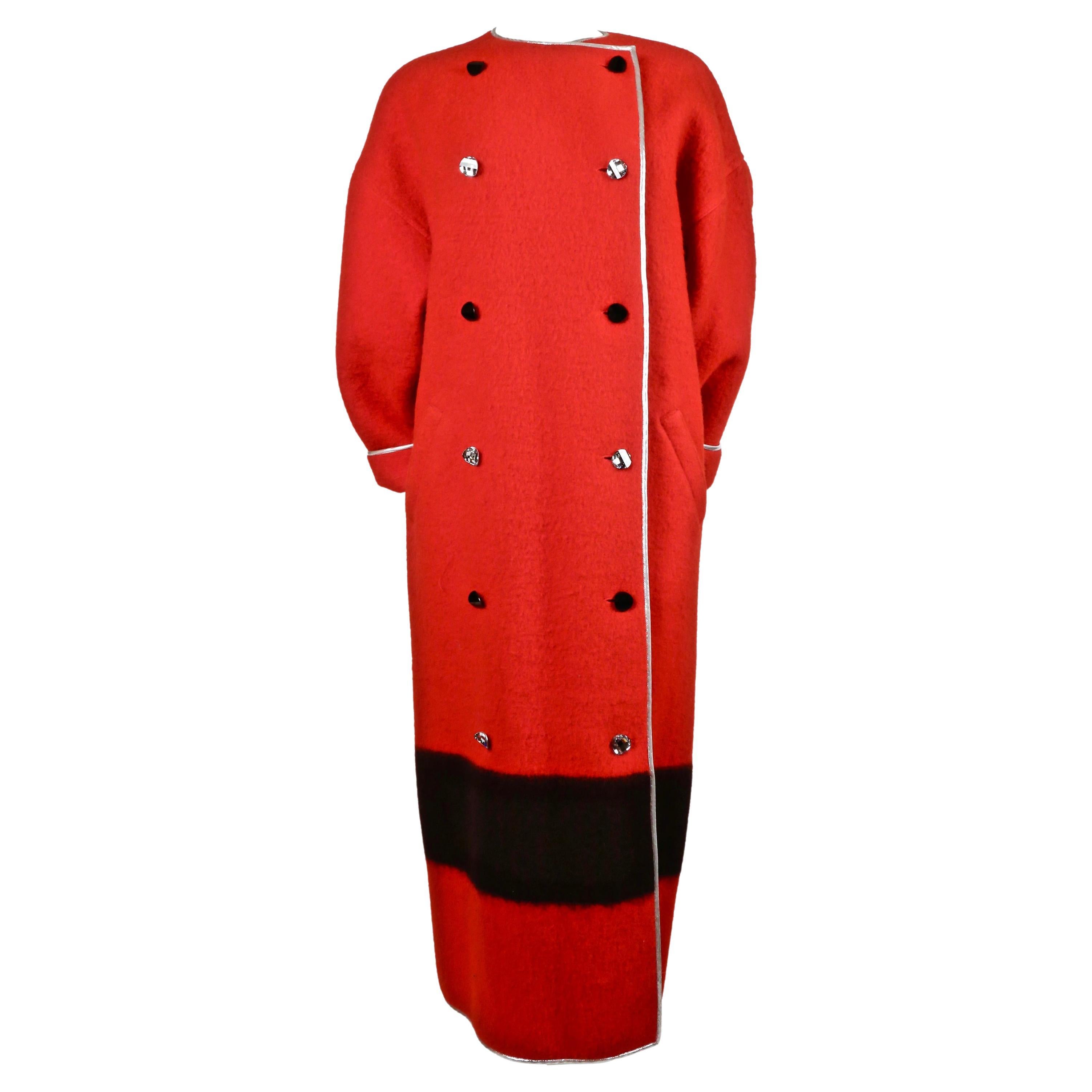 GEOFFREY BEENE red wool blanket coat with faceted buttons For Sale