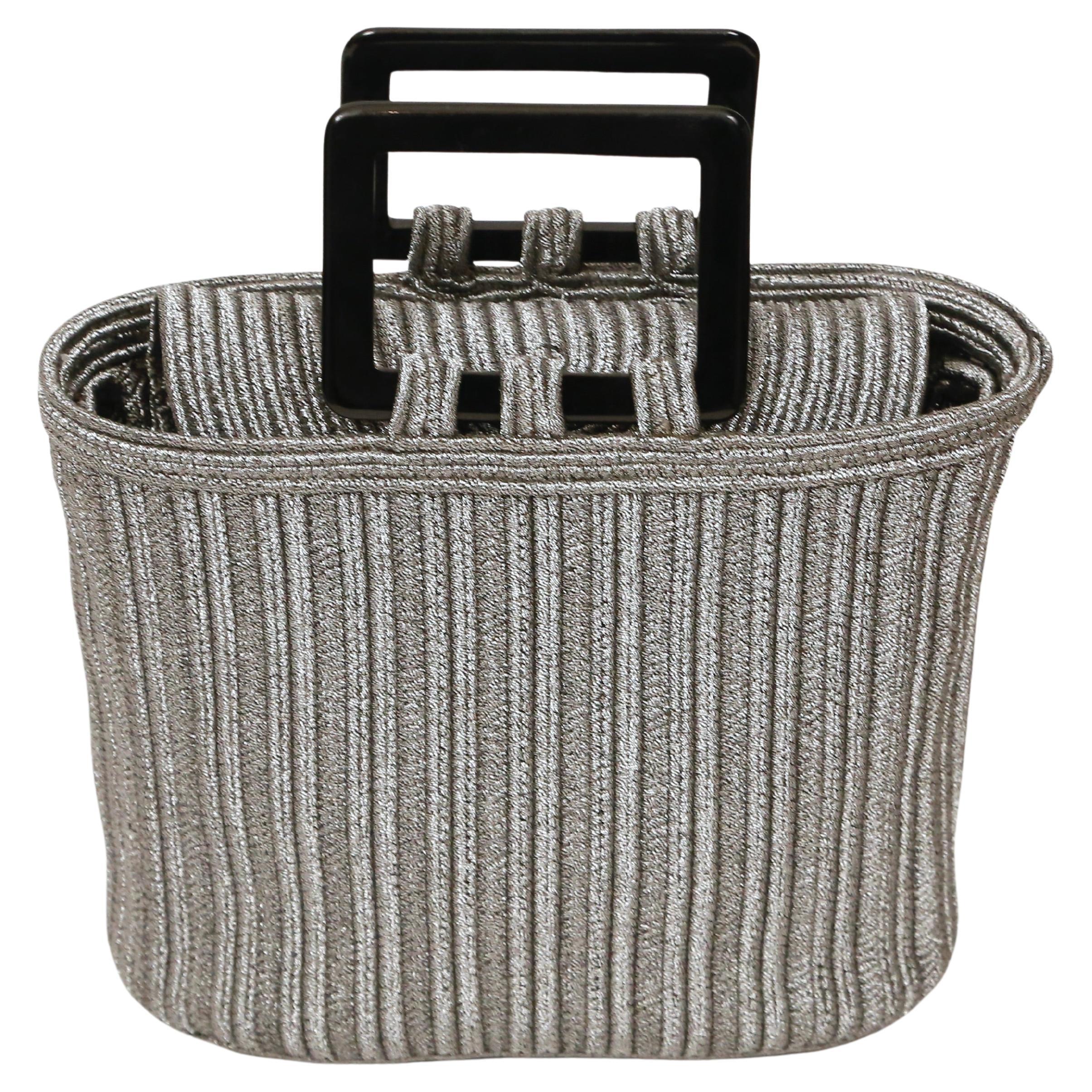 1990's YVES SAINT LAURENT silver & black "Passementerie" top handle bag