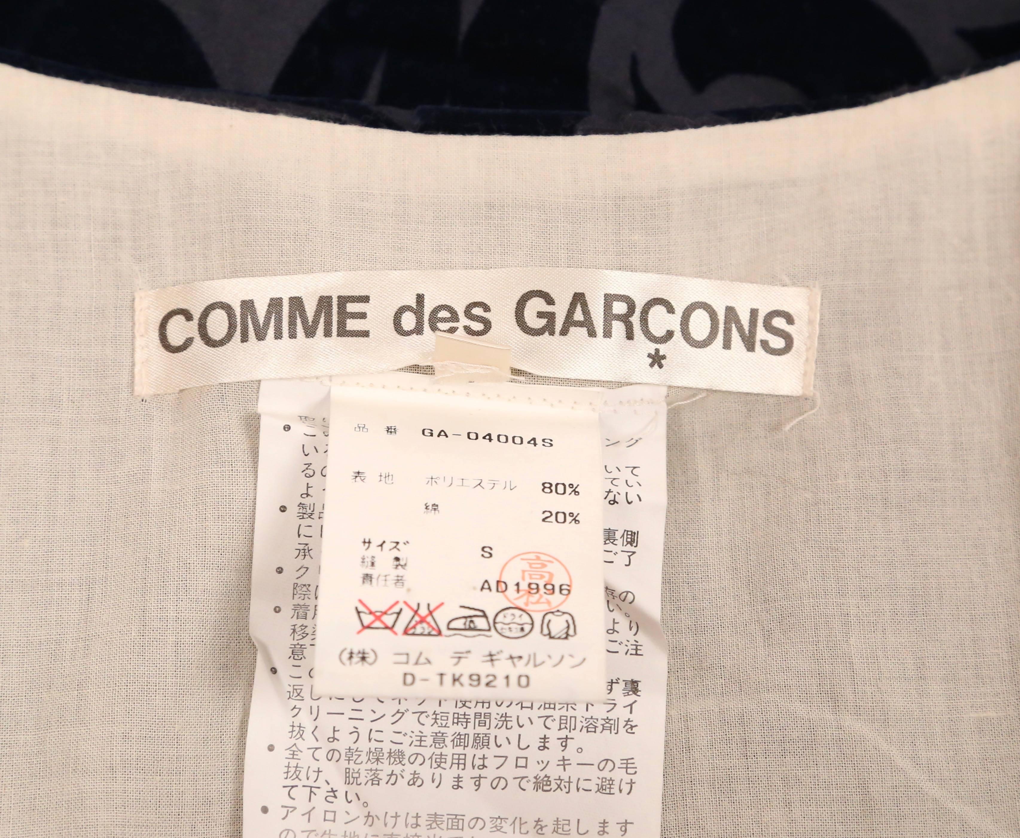 Women's or Men's 1996 COMME DES GARCONS navy flocked dress