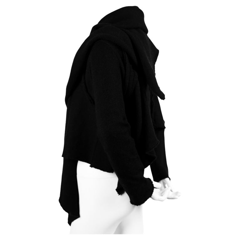 COMME DES GARCONS asymmetrical black wool wrap sweater with raw edges ...