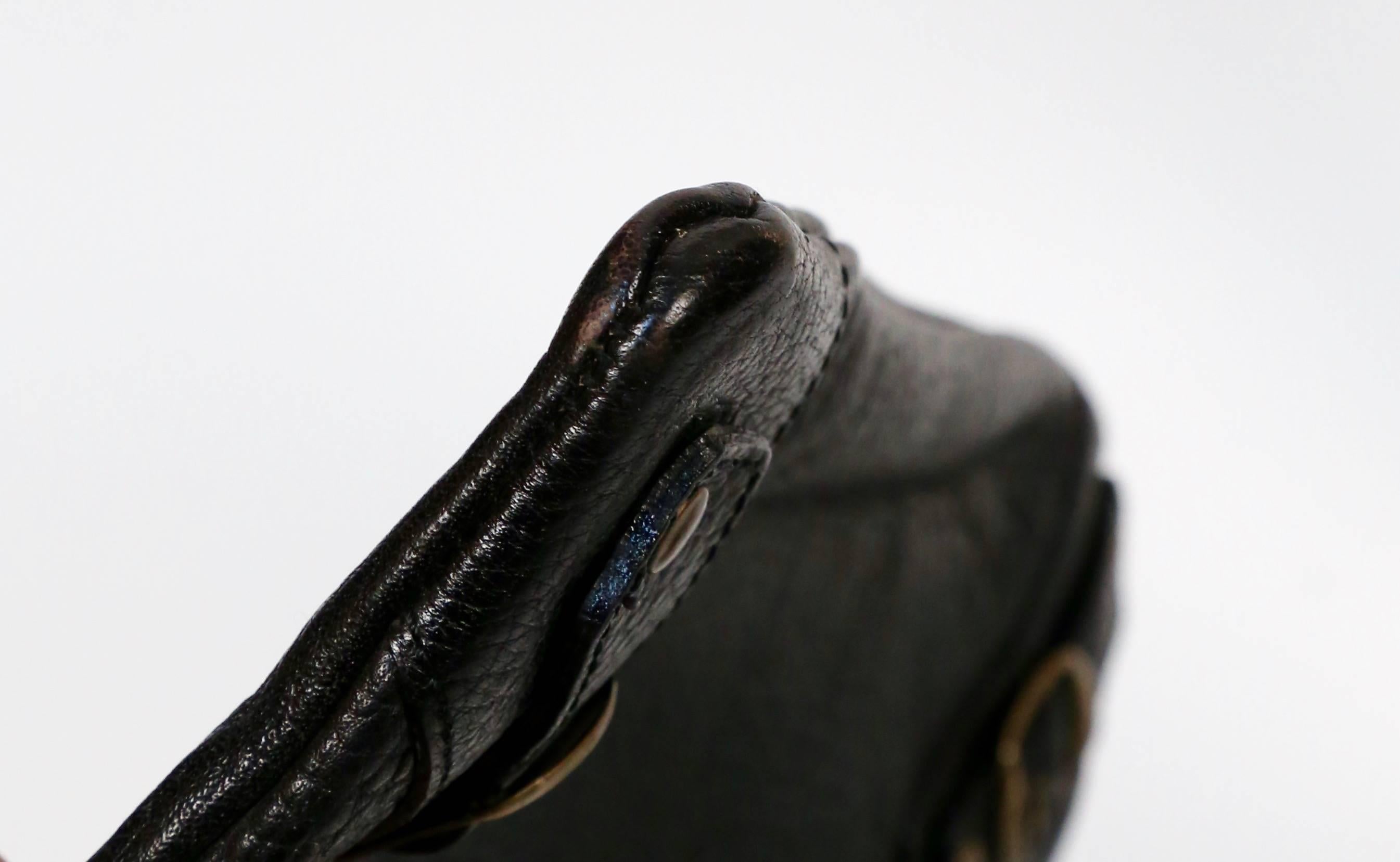 rare 2001 Balenciaga 'le dix' Black Caribou leather bag with flat Brass hardware In Good Condition In San Fransisco, CA