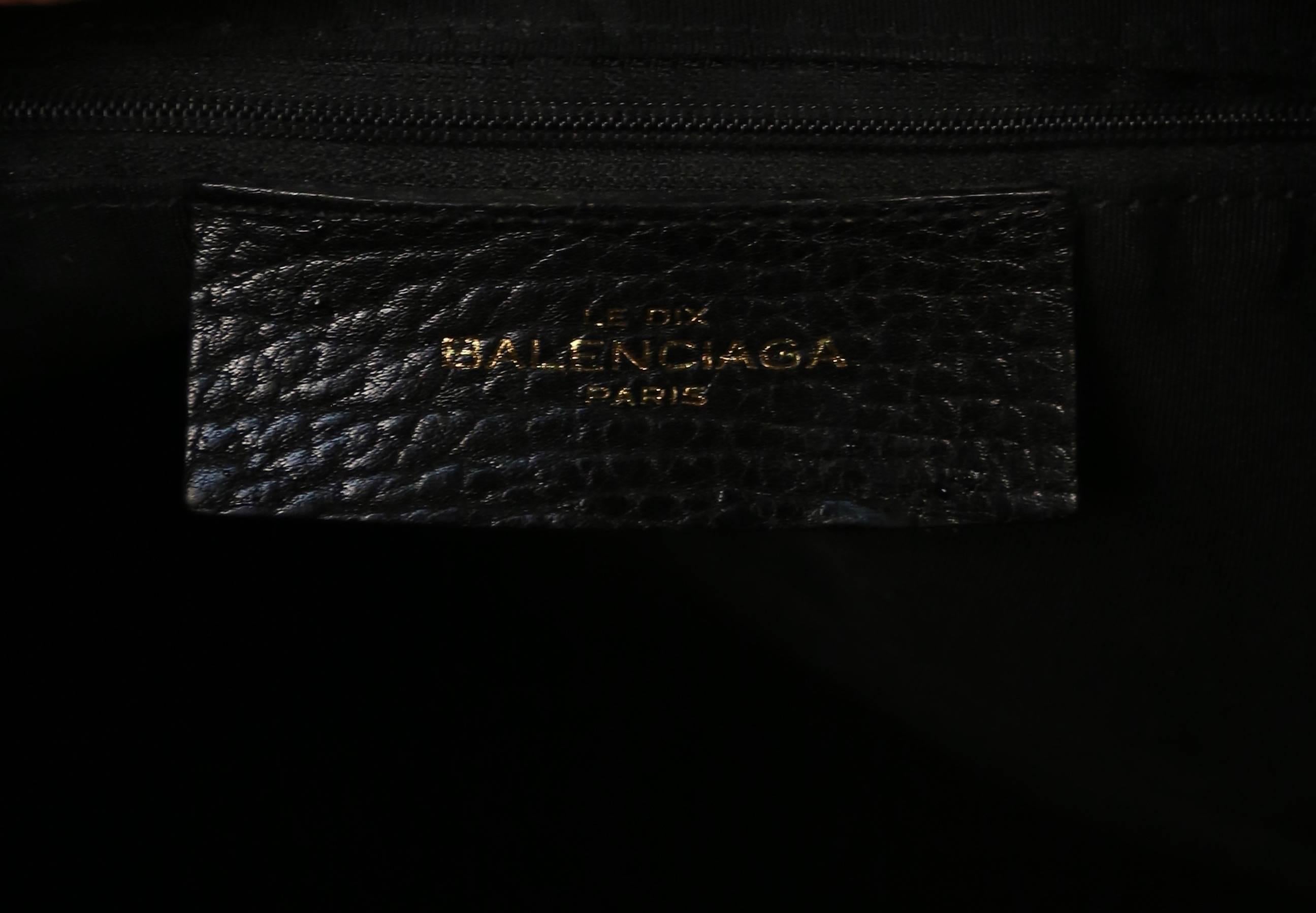 Women's or Men's rare 2001 Balenciaga 'le dix' Black Caribou leather bag with flat Brass hardware