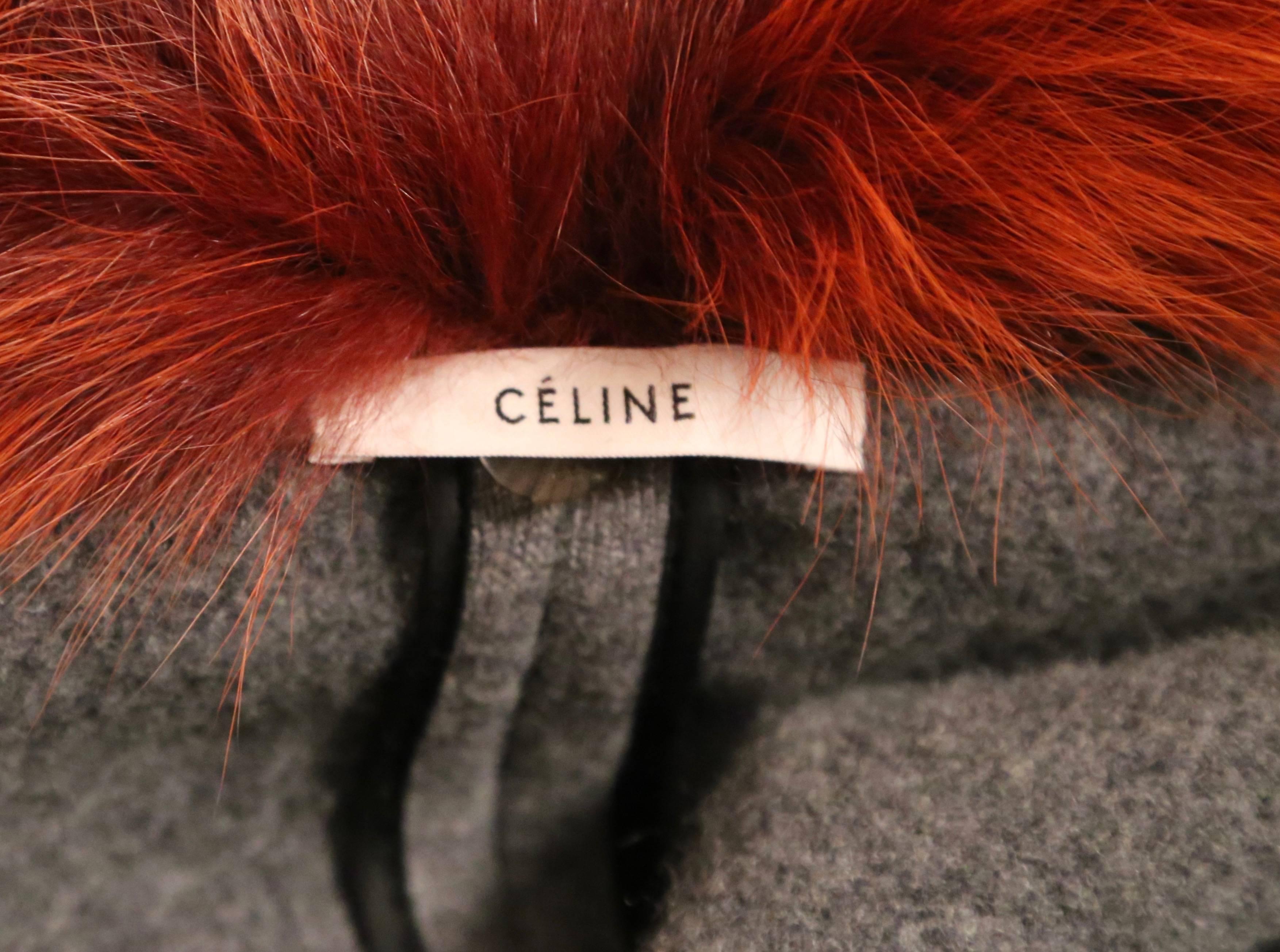 Celine by Phoebe Philo gray wool silk and cashmere coat with dyed fox fur collar In New Condition In San Fransisco, CA