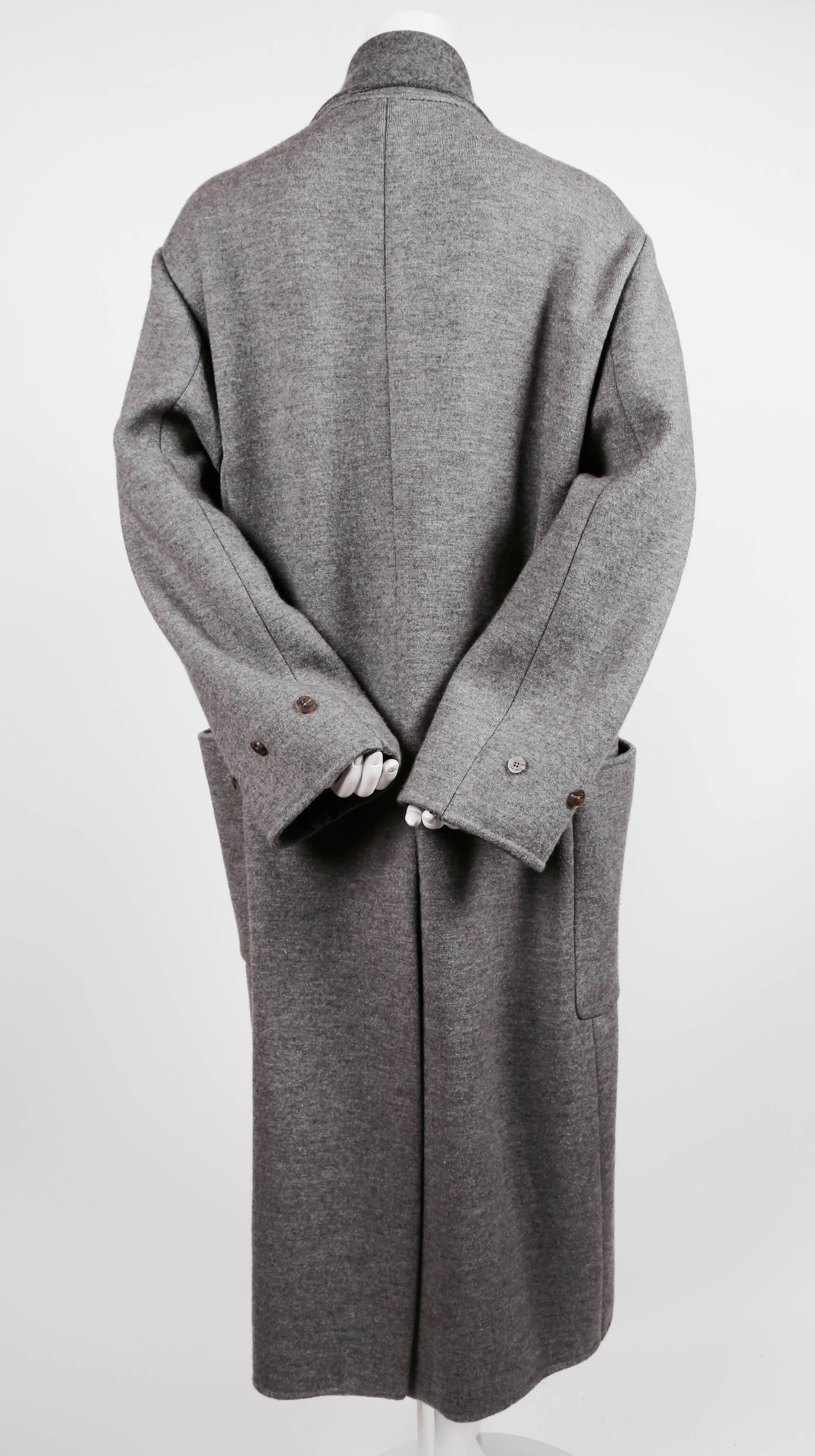 Brown Celine by Phoebe Philo gray wool silk and cashmere coat with dyed fox fur collar