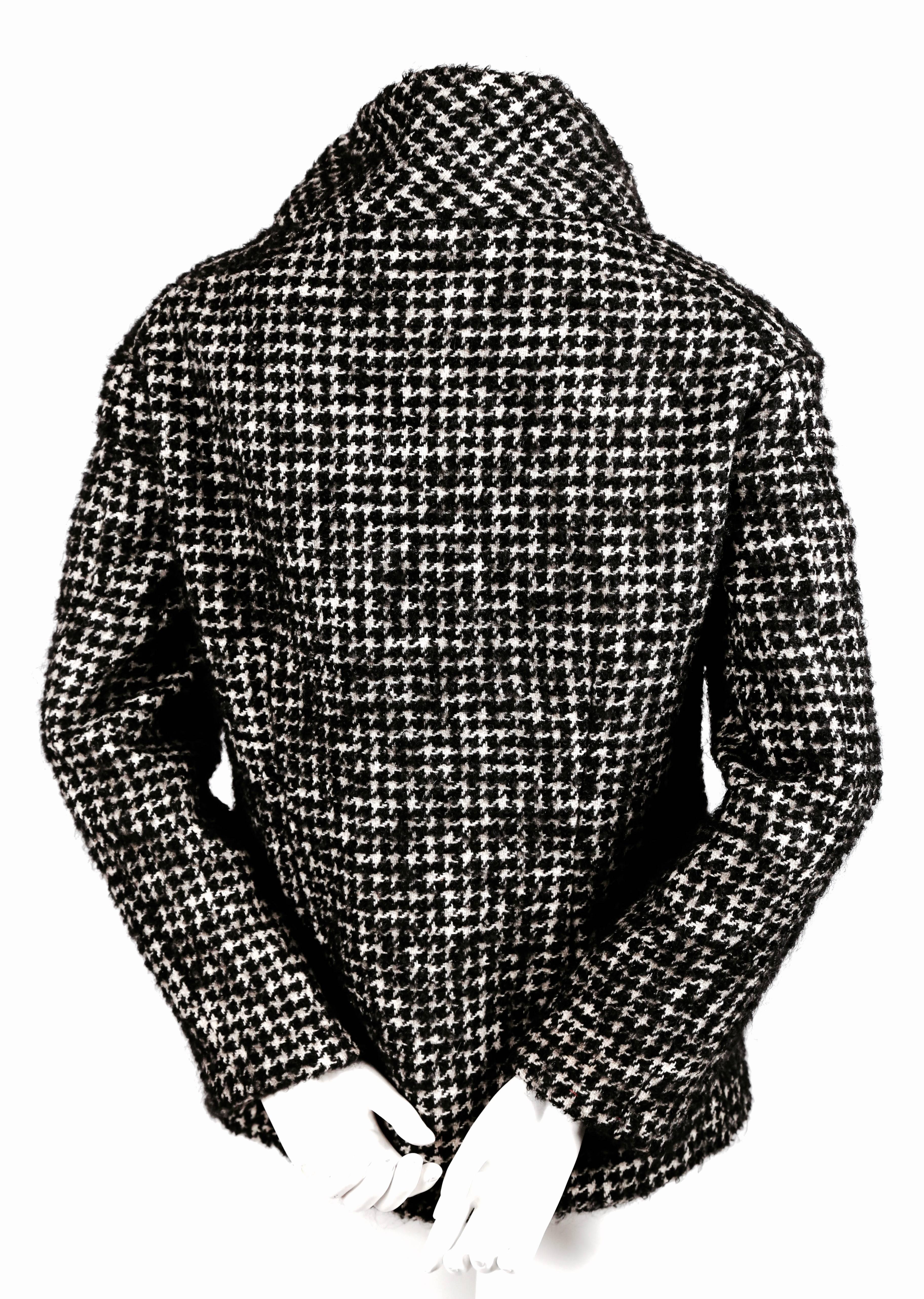1960's JAMES GALANOS houndstooth wool jacket with 'knotted' leather buttons In Excellent Condition In San Fransisco, CA