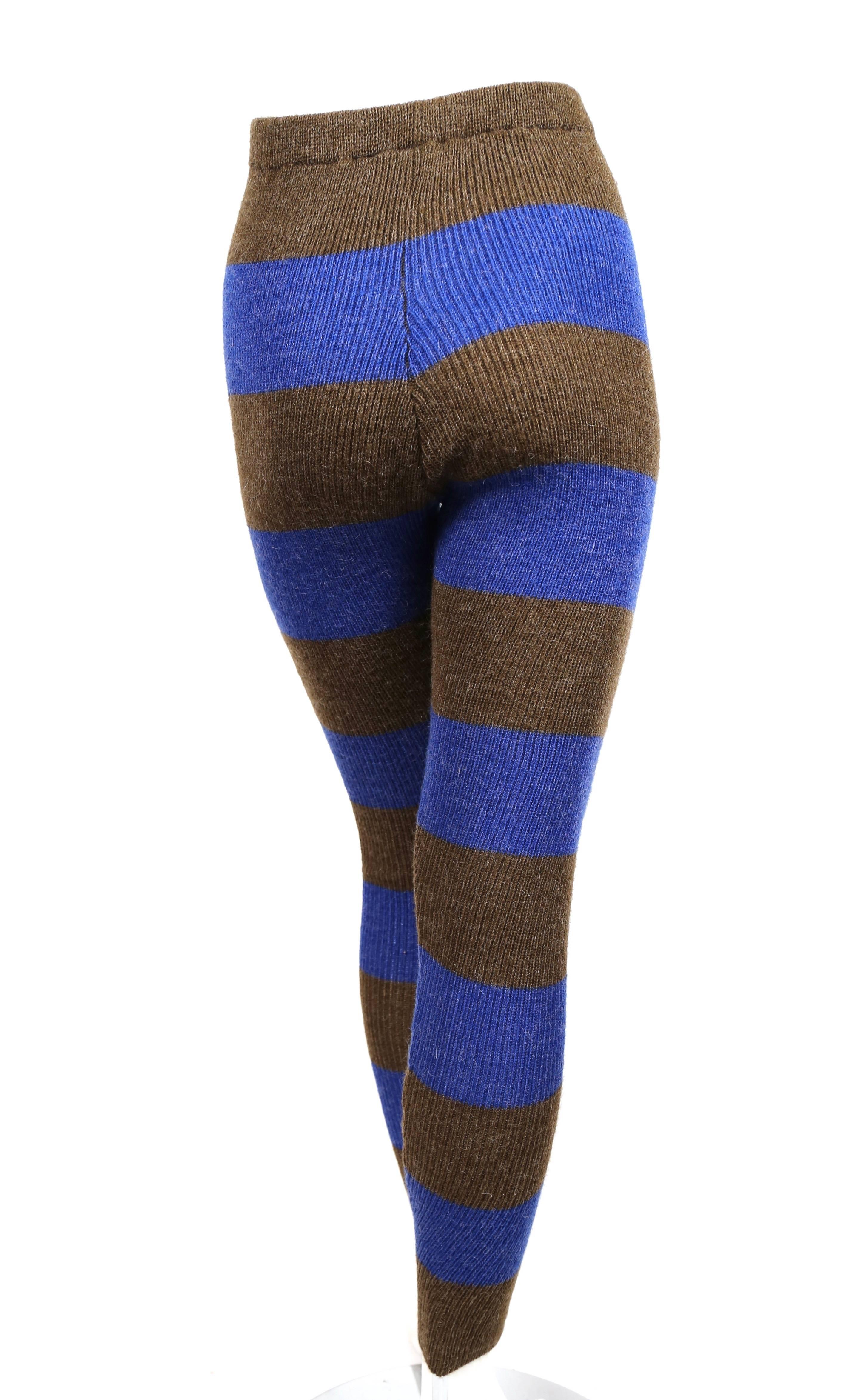 Women's or Men's 1970's ISSEY MIYAKE heathered brown & cobalt blue striped knit leggings
