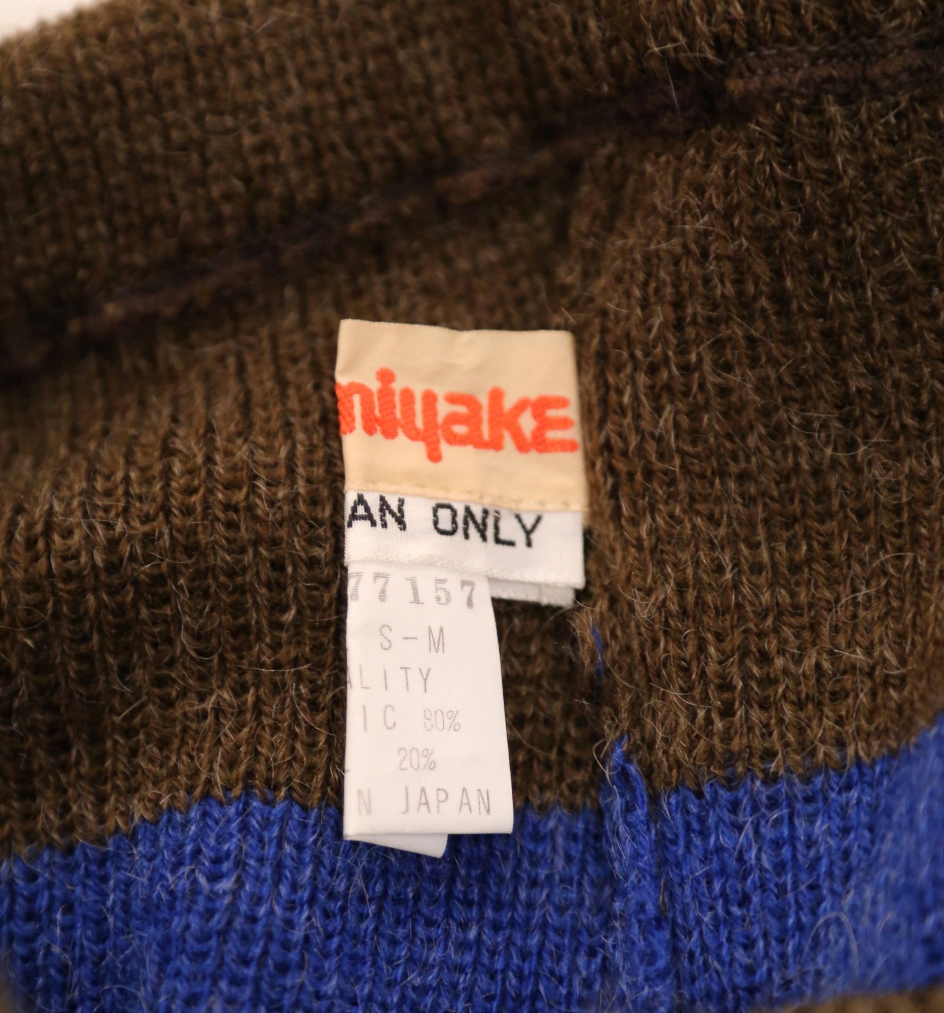 1970's ISSEY MIYAKE heathered brown & cobalt blue striped knit leggings 2