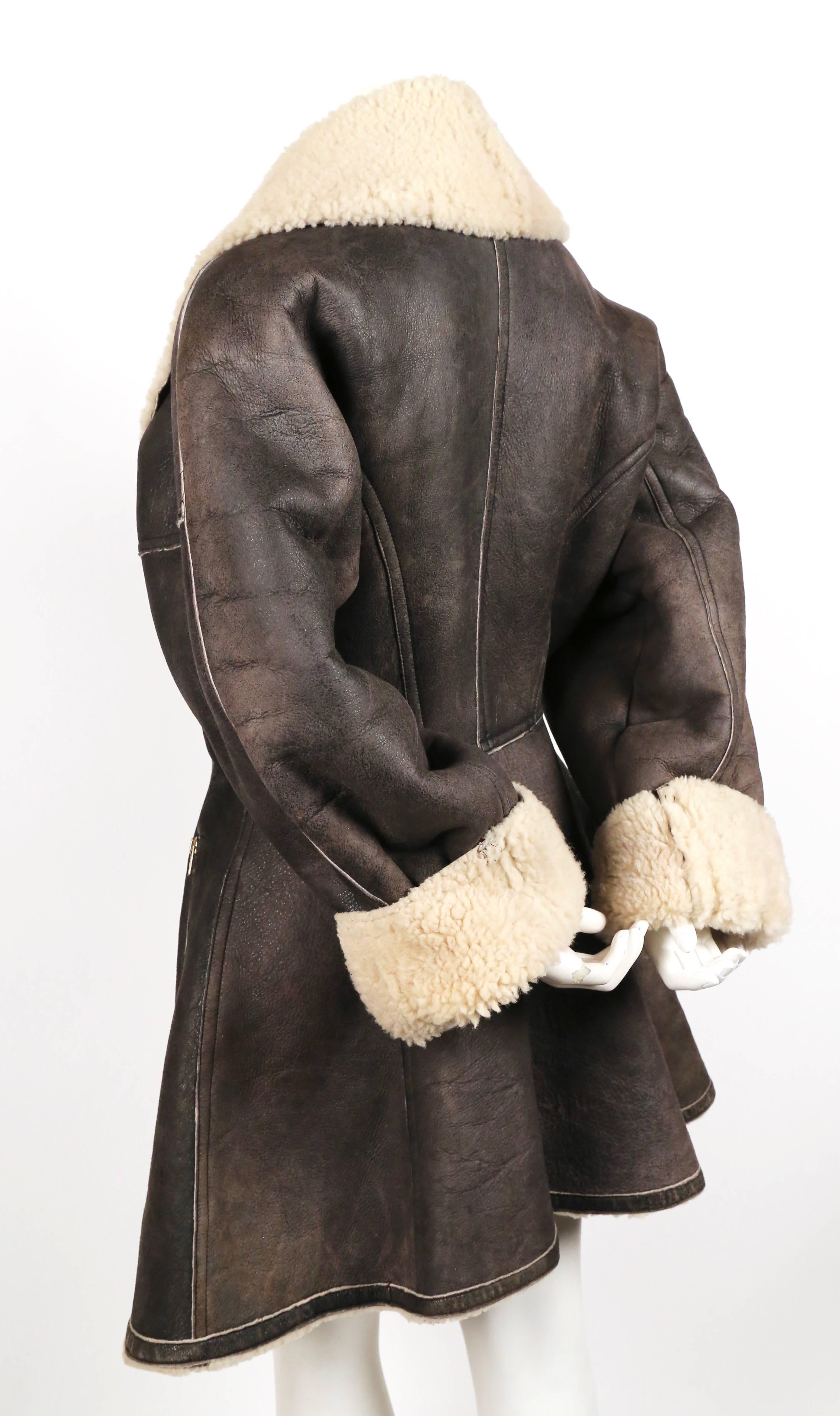 1987 AZZEDINE ALAIA flared brown shearling coat with shawl collar 1