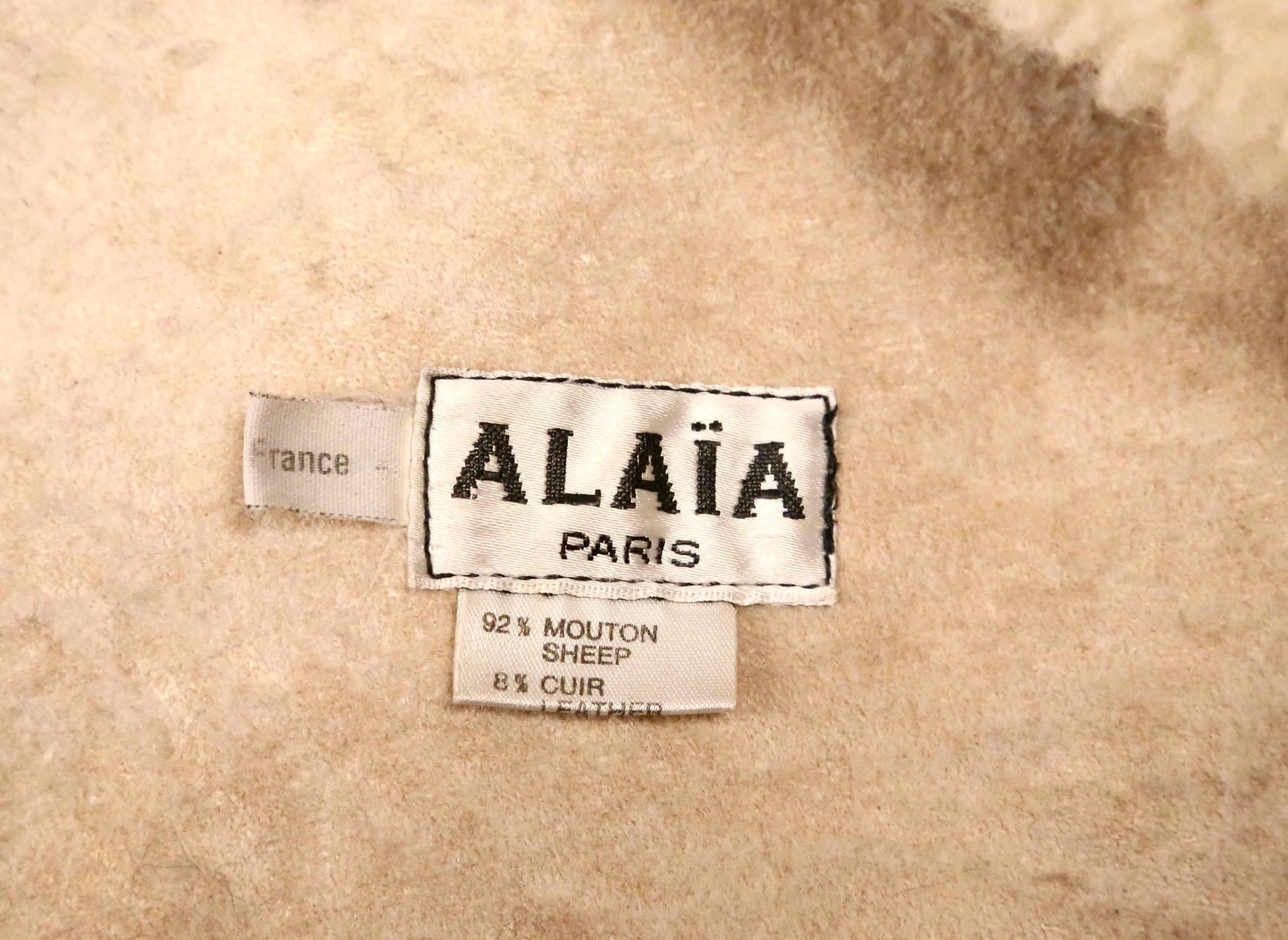 1987 AZZEDINE ALAIA flared brown shearling coat with shawl collar 2