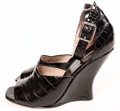 new DRIES VAN NOTEN black crocodile embossed wedge heels with ankle straps - 41